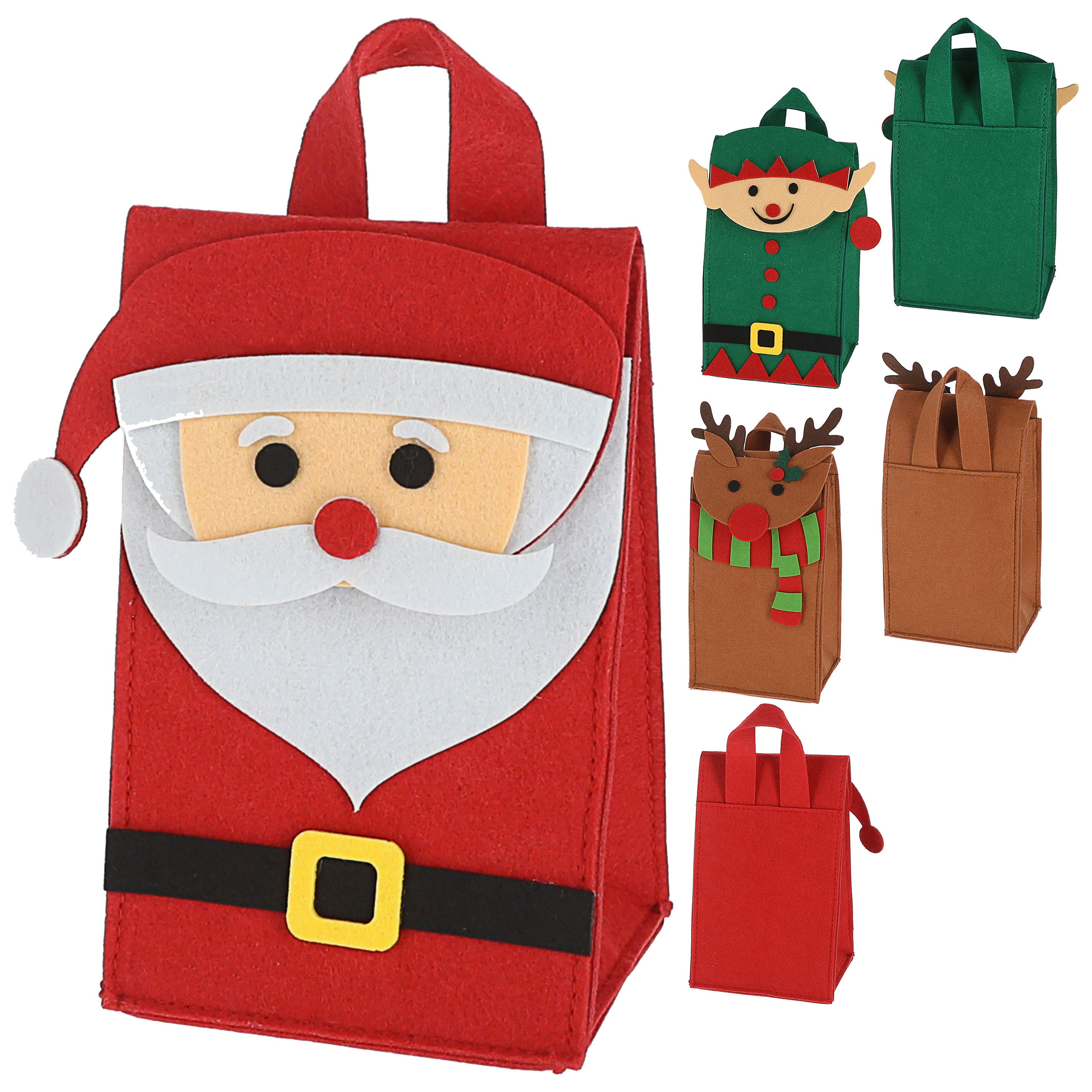Aufbewahrungstasche Geschenktasche 3er Set Henkel Filz 12,5x22x10cm Santa Elf Rentier