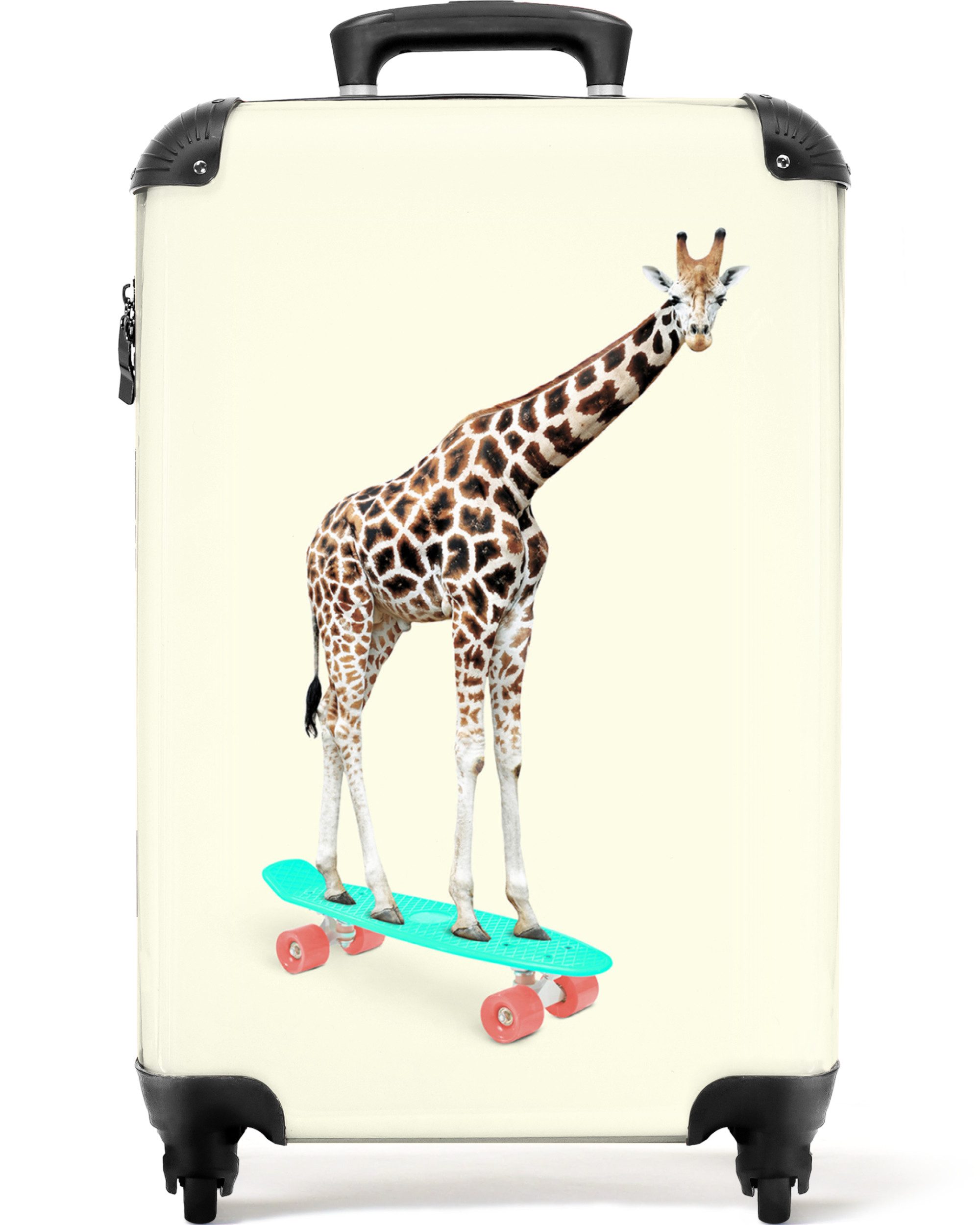 Kinderkoffer Giraffe - Muster - Skateboard - Rosa - Tiere 55x35x20cm