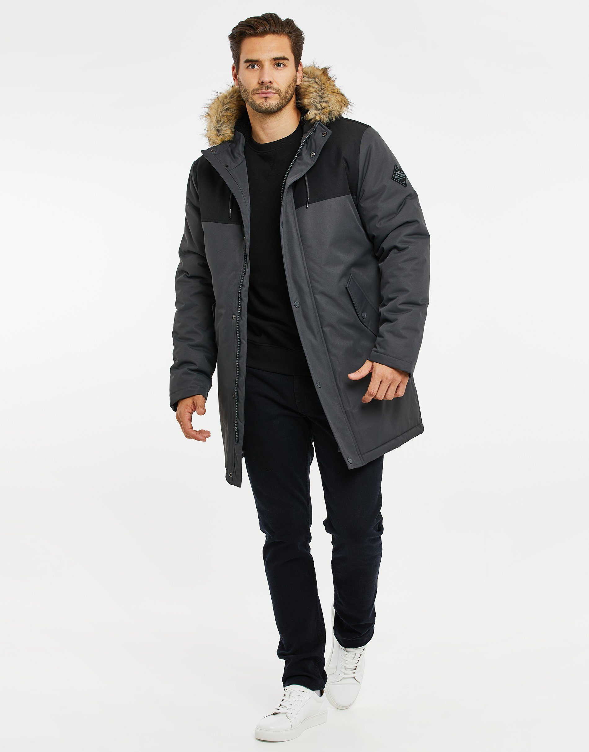 Jacket Recycled Black /Charcoal zertifiziert (GRS) Threadbare THB Parkston Standard Global Wintermantel
