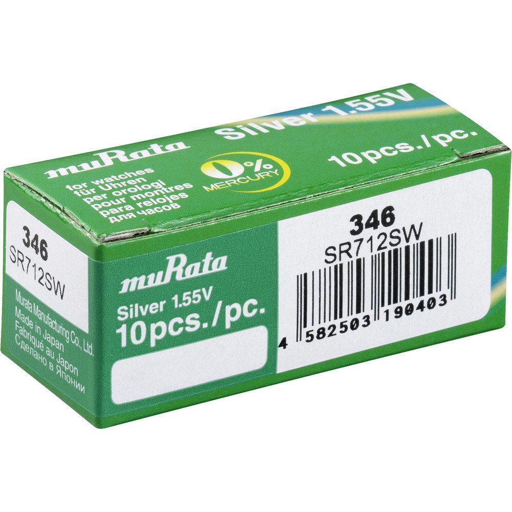 Murata Murata Knopfzelle 346 1.55 V 10 St. 9.5 mAh Silberoxid SR712SW-PBWW Knopfzelle, (1.55 V)