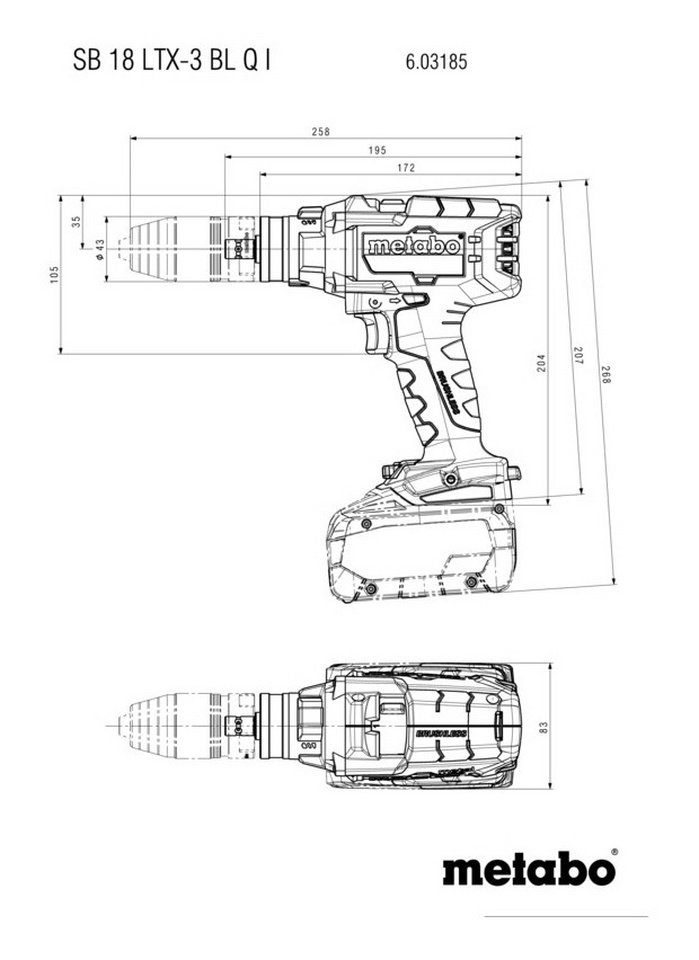 metabo Akku-Schlagbohrschrauber SB in Q L 5,5 2 LTX-3 LiHD V, I, 18 Ah 18 145 BL metaBox x