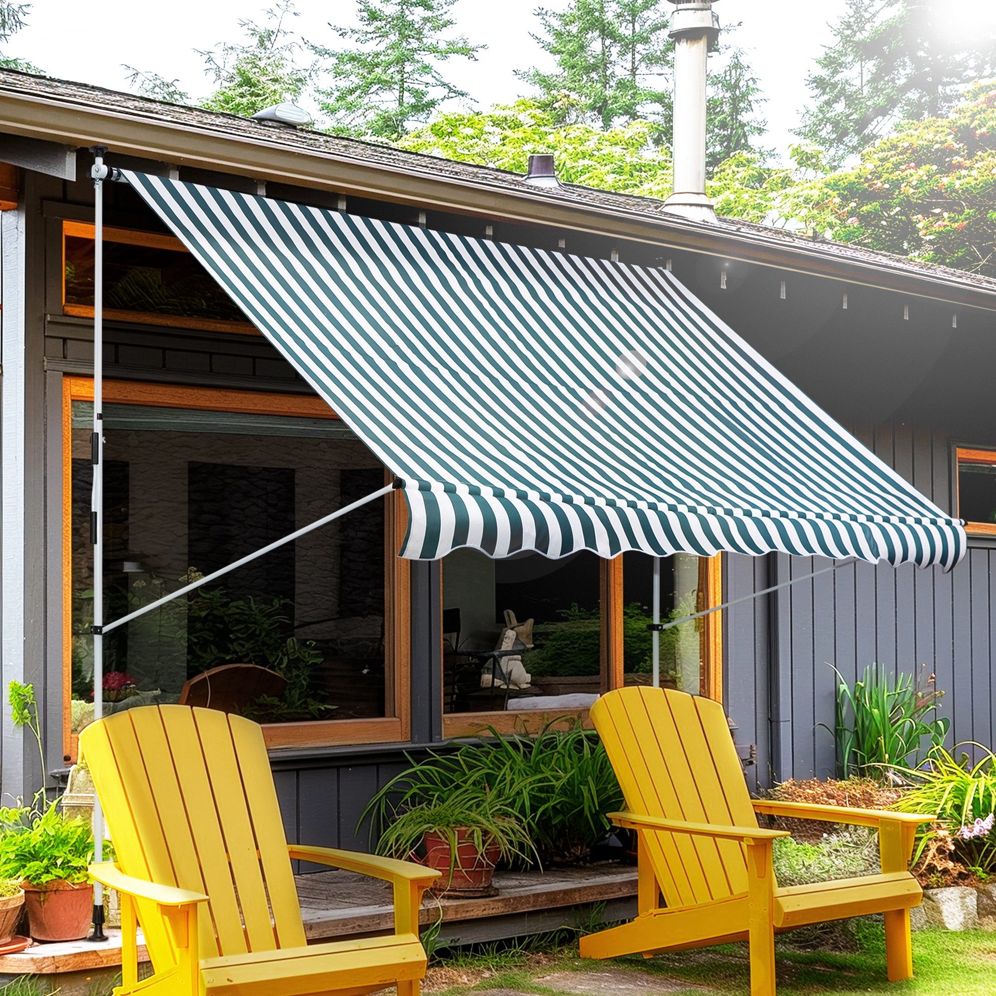 Outsunny Markise Balkonmarkise 150cm breit Terrassenmarkise für Terrasse Veranda (Klemmmarkise, 1-St., Gelenkarmmarkise) für Garten, Balkon, Grün+Weiß
