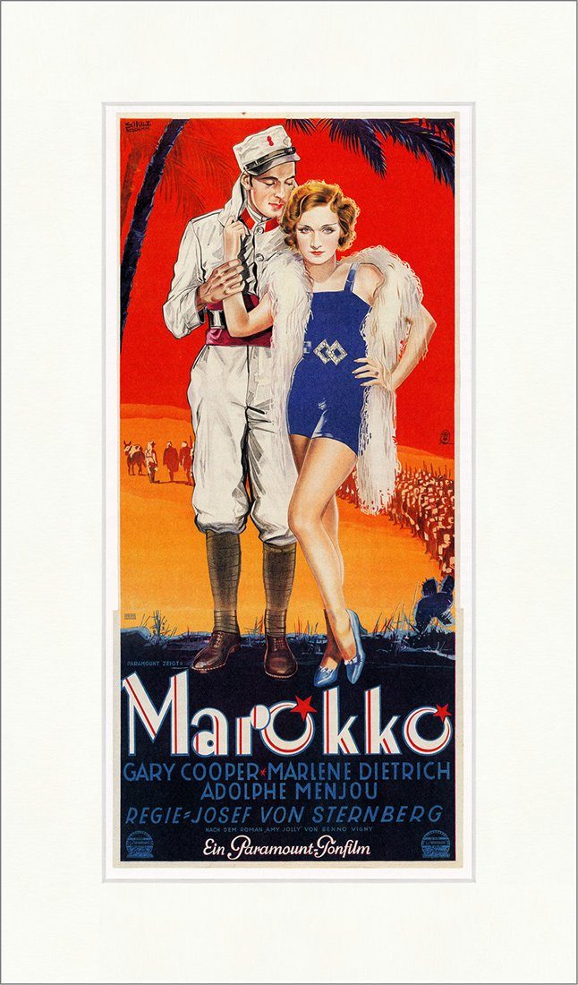 BillerAntik Kunstdruck Marokko Filmplakat Marlene Dietrich Gary Cooper Menjou Kunstdruck Plak, (1 St)