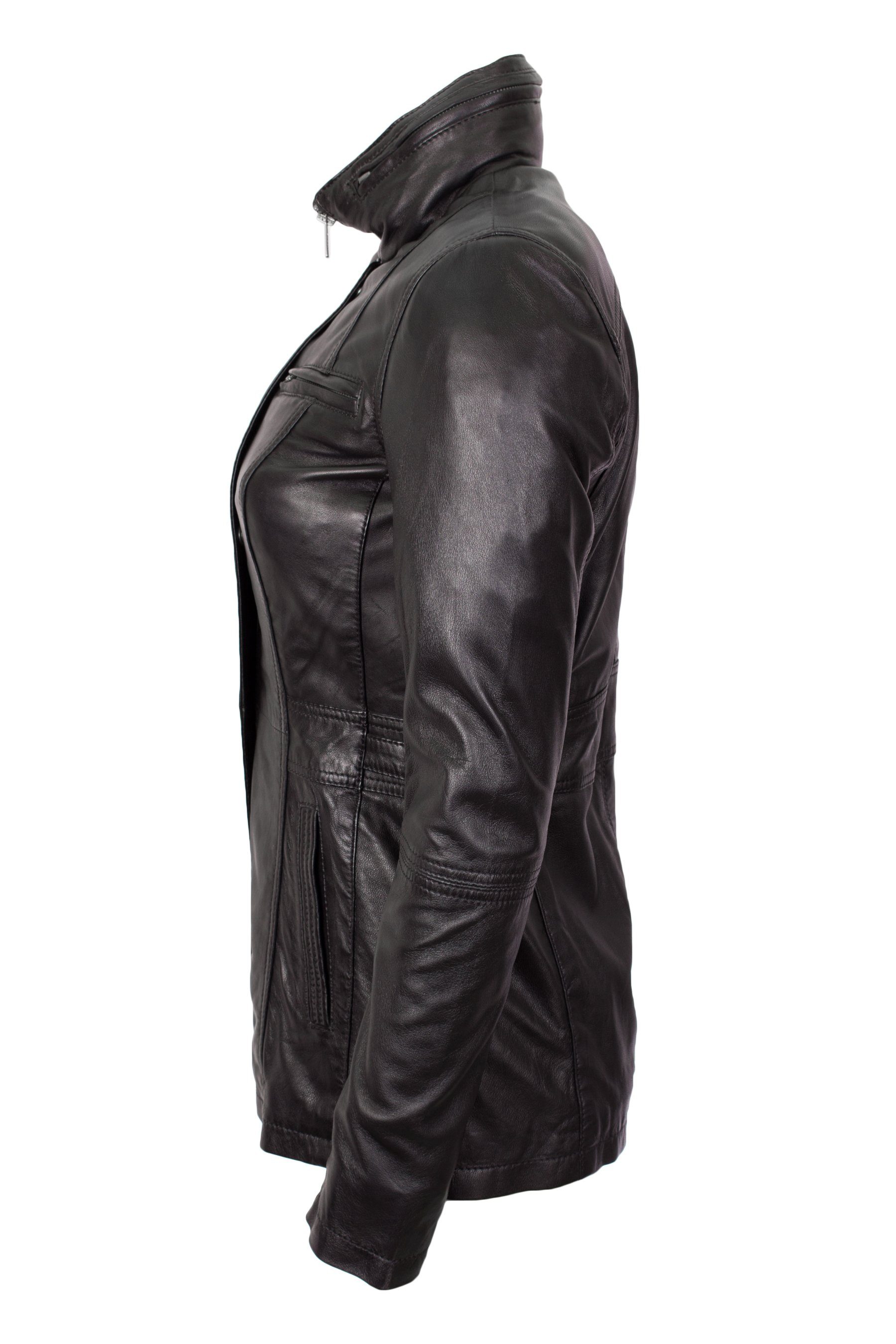 aus Damen Schwarz Lolus Angel Lederjacke Leder Lammnappa weichem Lange Lederjacke