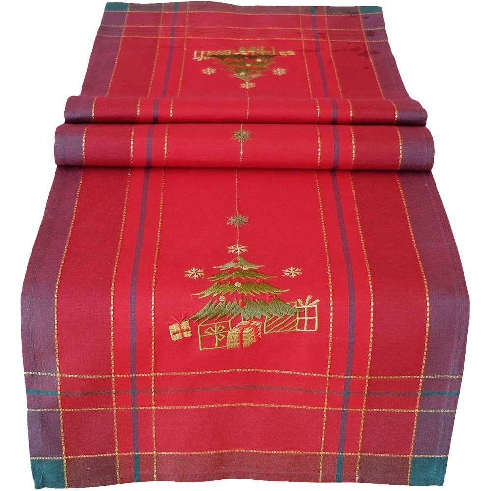 matches21 HOME & HOBBY Tischdecke Tischläufer Stick Christbaum 40x140cm rot (1-tlg)