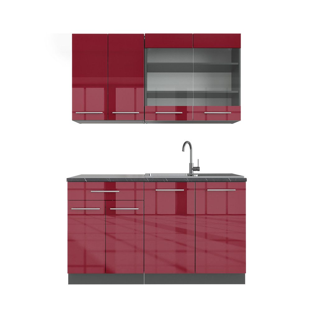 Vicco Küchenzeile Fame-Line, Bordeaux Hochglanz/Anthrazit, 140cm günstig online kaufen