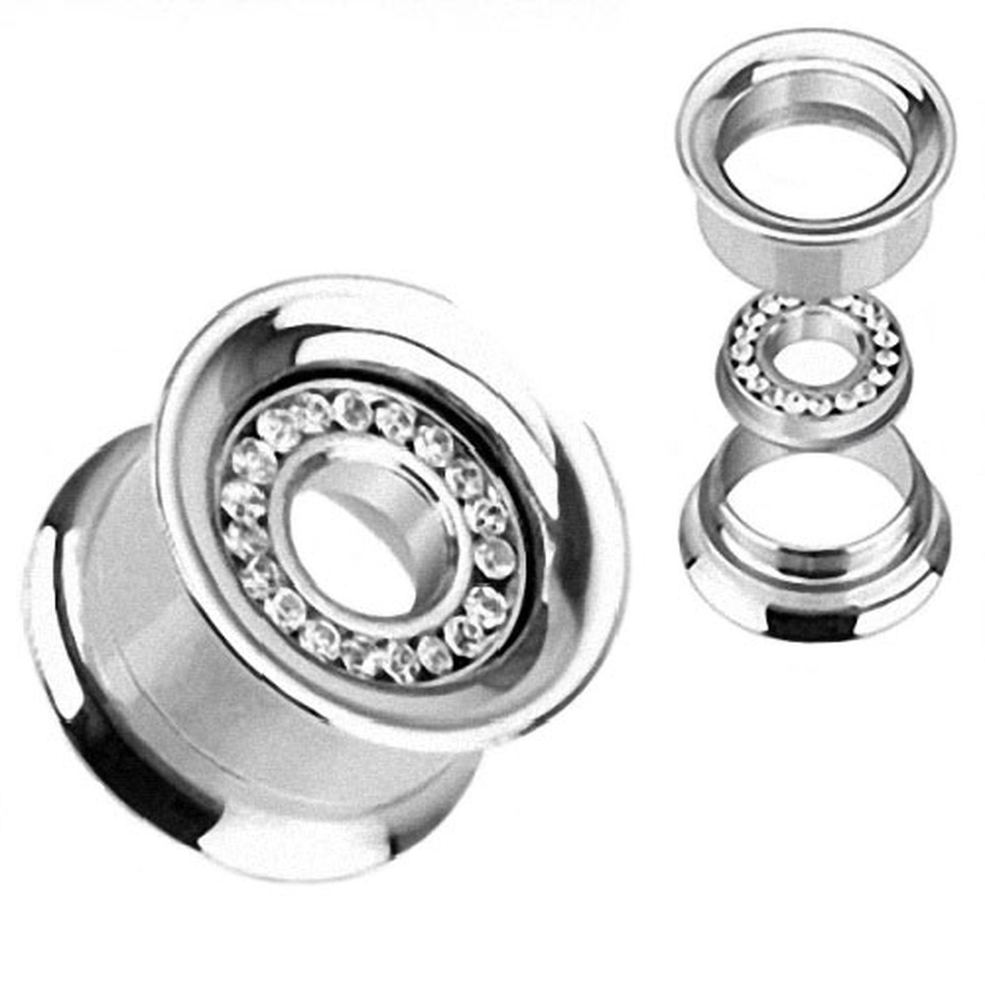 Edelstahl Flared Kristall Piercing Strass Plug Tunnel Taffstyle mit Ohrpiercing Ohr Inlay, Kristall Flesh Flared Double Plug Double Stein