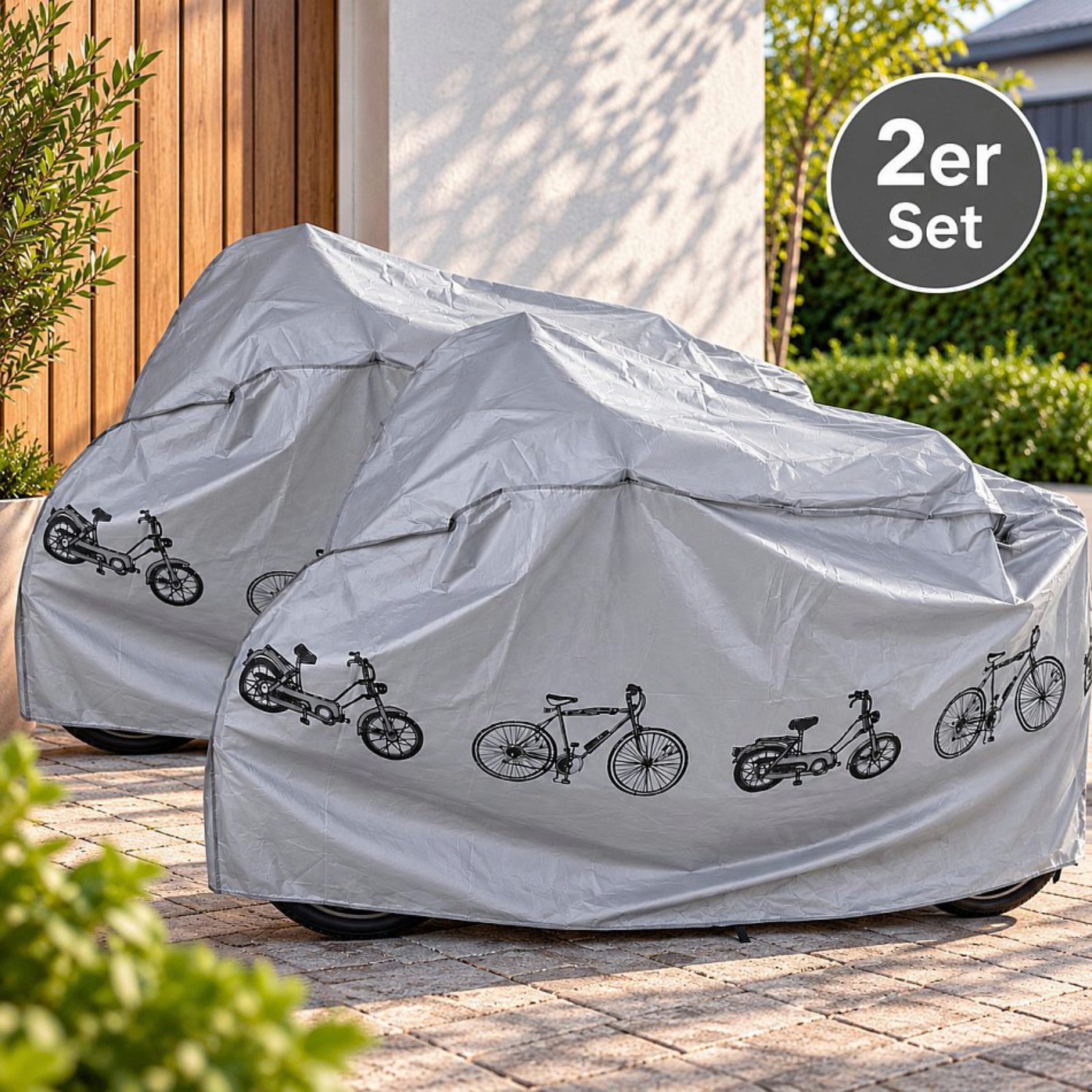 Koopman Fahrradschutzhülle Fahrradabdeckung Witterungsschutz Schutzhaube 2er Set (Stück, 1-St., Packung), je 180x100cm, 100% PEVA, Wasserdicht, Grau