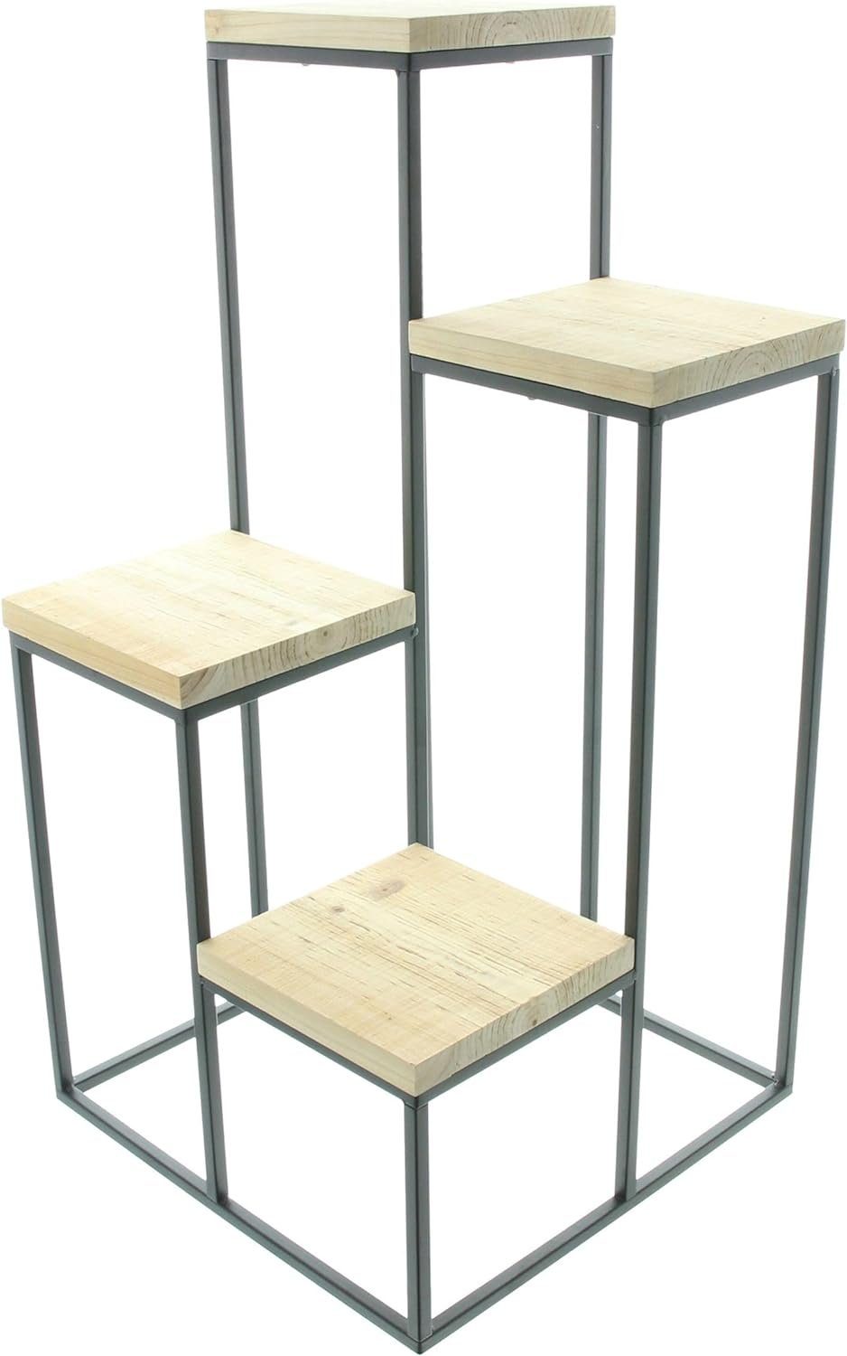 Dekoleidenschaft Stufenregal "Schlicht" aus Metall & Holz, 4 Ebenen, Blumenregal, Pflanzenständer, Dekoregal, Blumentreppe, Pflanzentreppe, Standregal, Blumenhocker