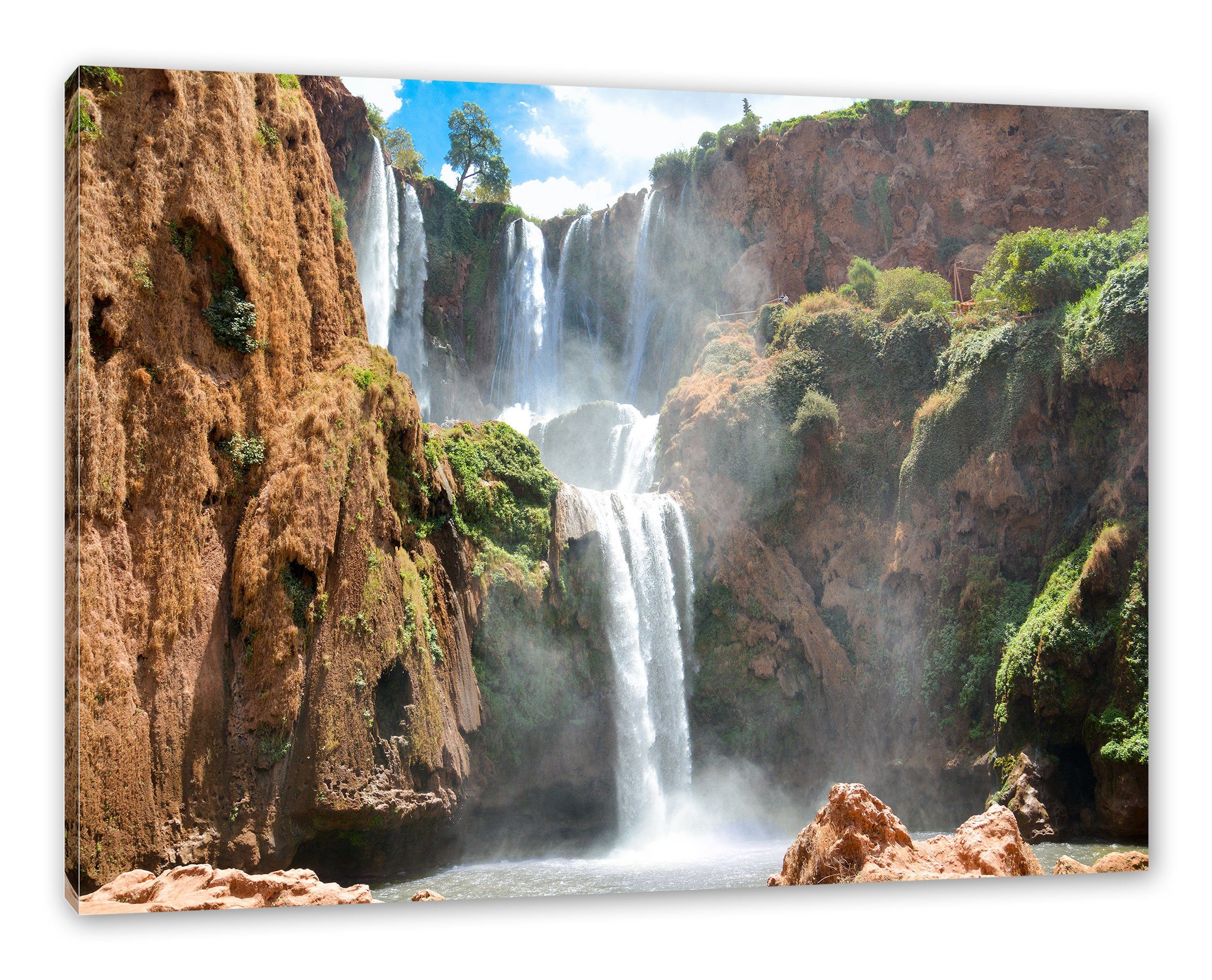 Pixxprint Leinwandbild Spektakulärer Wasserfall, Spektakulärer Wasserfall (1 St), Leinwandbild fertig bespannt, inkl. Zackenaufhänger