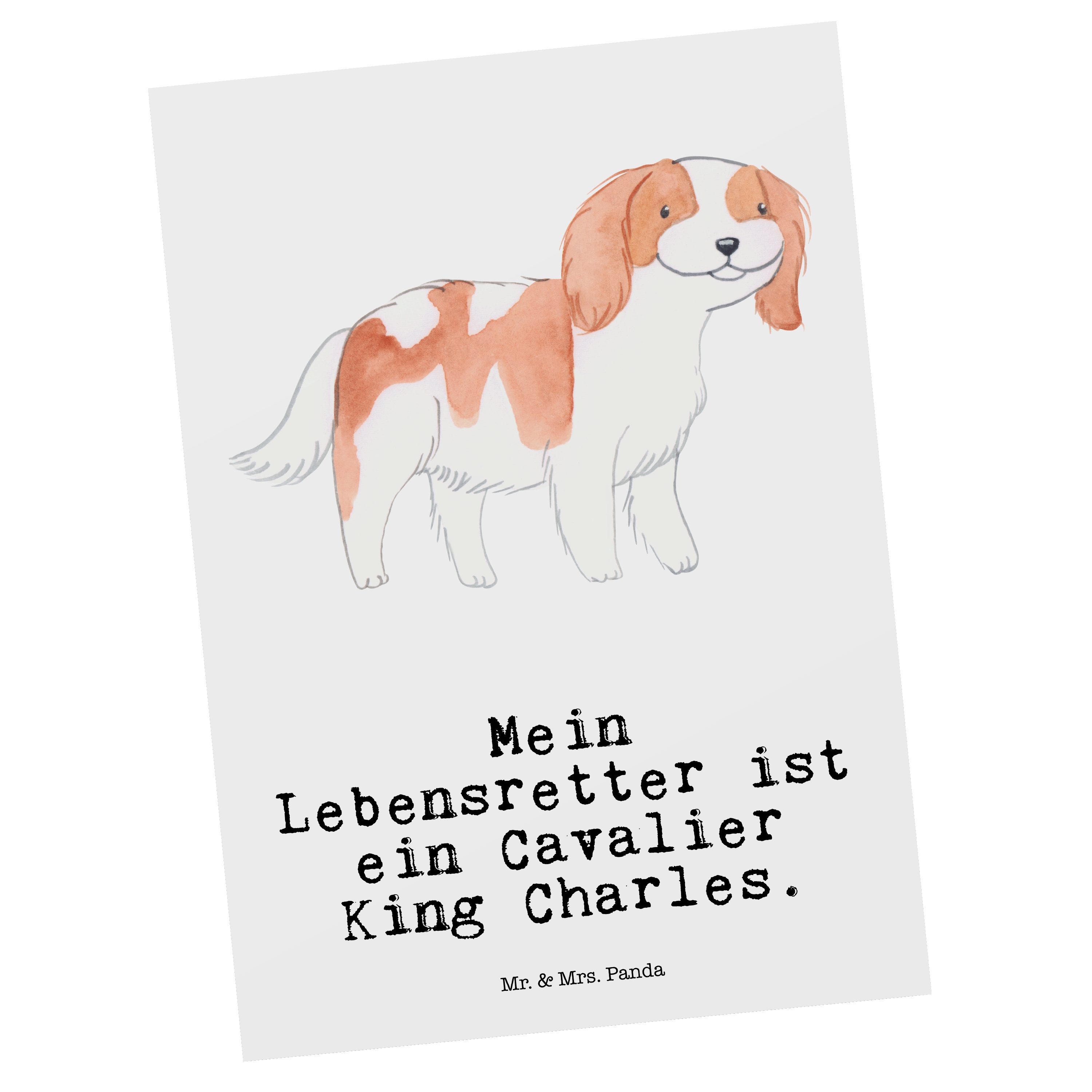 Mr. Cavalier Spaniel & Geschenk, King - Postkarte - Lebensretter Mrs. Dankesk Charles Panda Weiß