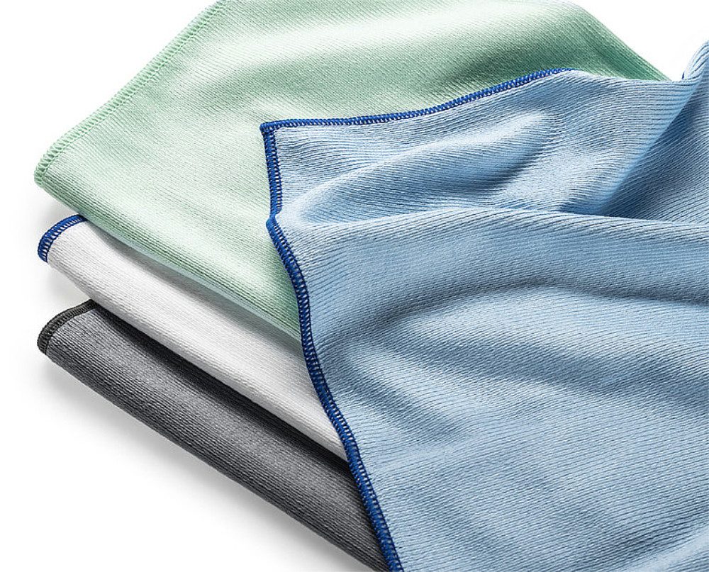 SAUGAUF Set Polier- & Geschirrtücher Mega Glanz auf jedem Glas in 4 Farben Mikrofasertuch (1 SET Tücher mit den Farben Grün, Blau, Grau, Weiß, 1-tlg., 1 SET Tücher mit den Farben Grün, Blau, Grau, Weiß, Eine der hochwertigsten Mikrofasern)