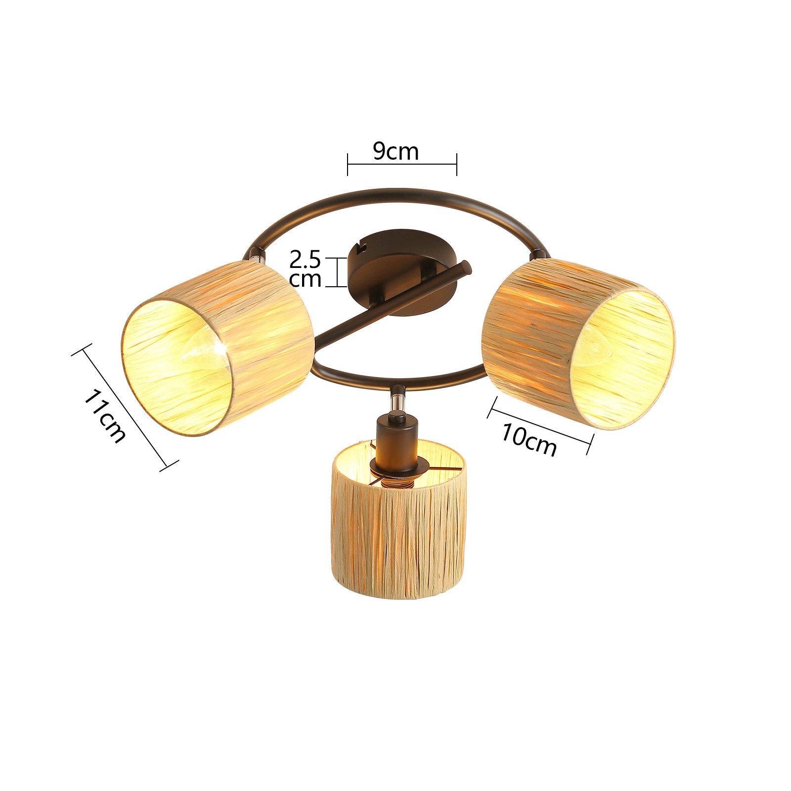 ZMH Deckenstrahler 2/3/4/5 Flammig E14 Schwarz Natürlich Deckenlampe Papier Wohnzimmer, ohne Leuchtmittel, 350°Schwenkbar Deckenspots für Schlafzimmer Flur – Bild 3 von 5