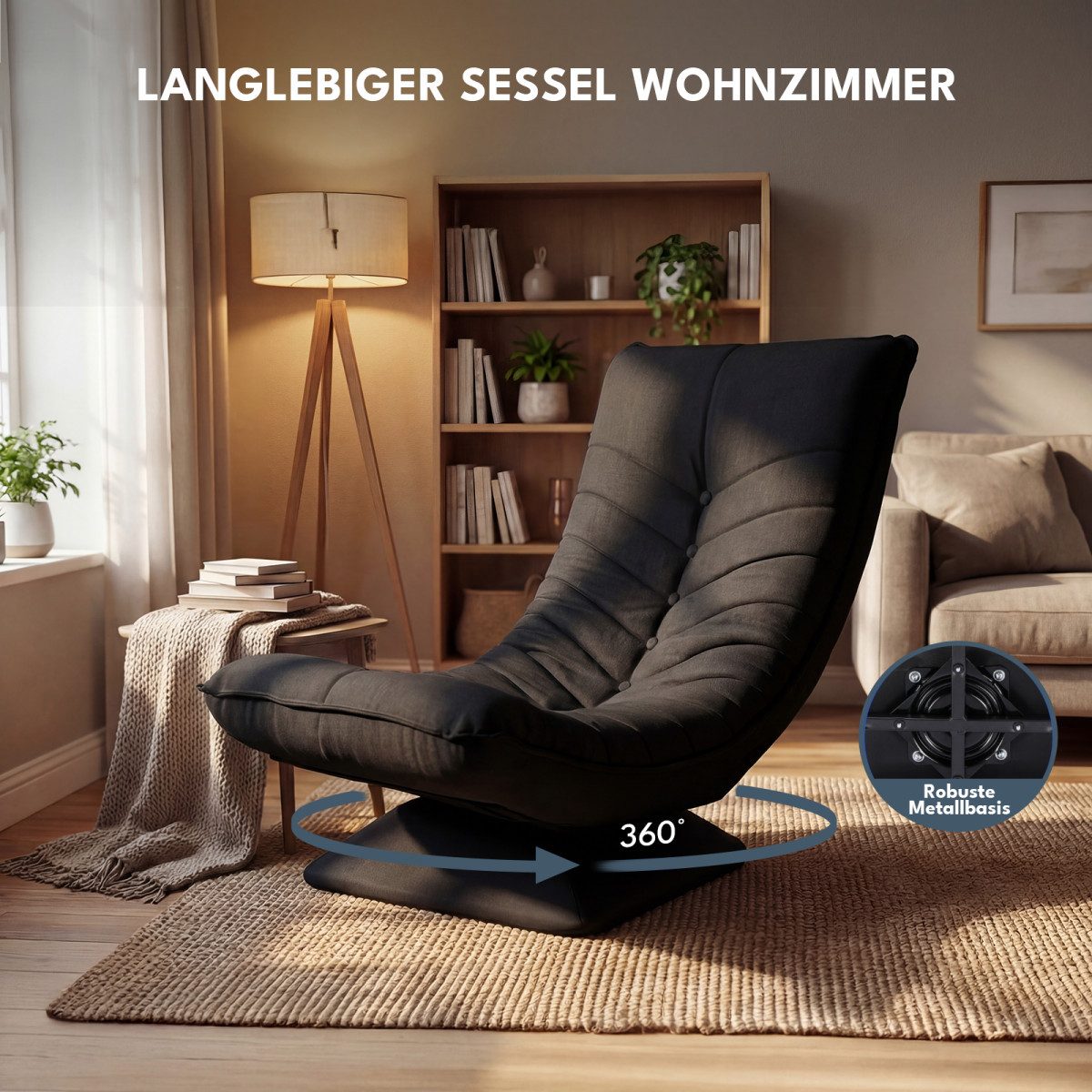 HappyHome Relaxsessel Verstellbarer Bodenstuhl, drehbar, klappbar, 150kg, Bodensessel – Bild 3 von 5