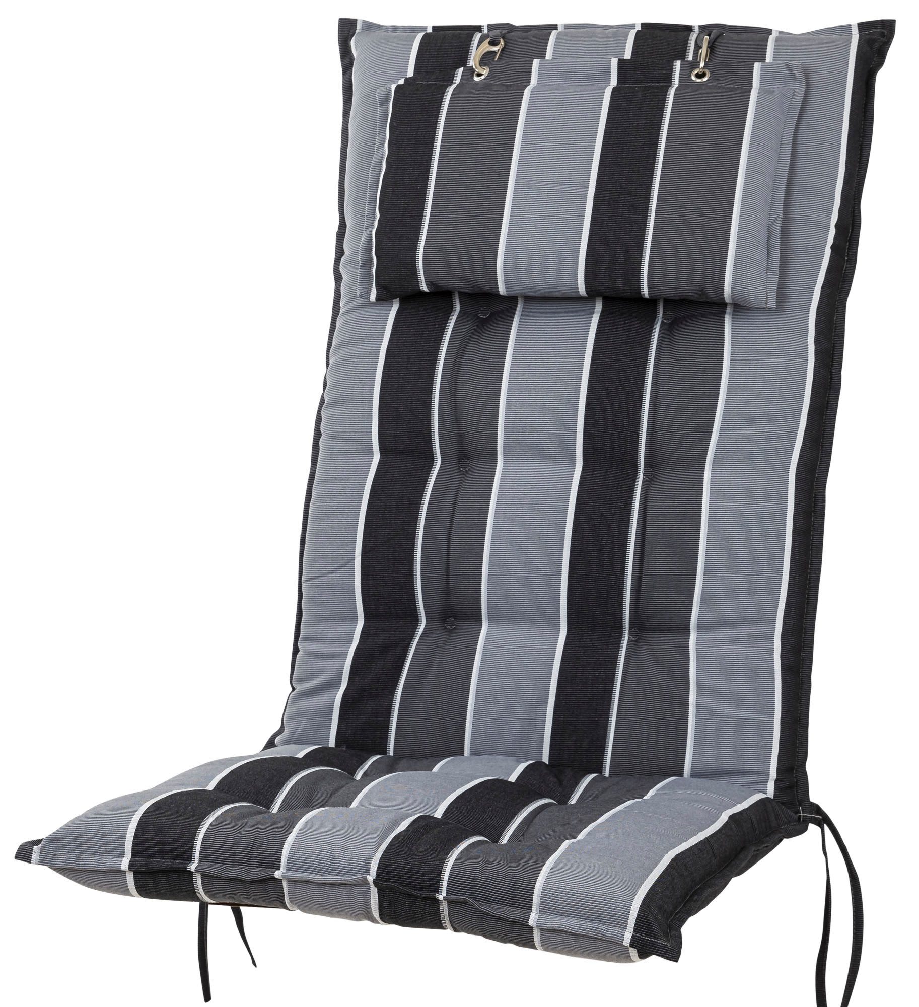 Sun Garden Hochlehnerauflage Hochlehner Monte 20208-710 119x50x8 cm grau gestreift Sun Garden, (1 St), Halteband verstellbar mit Bindebändern