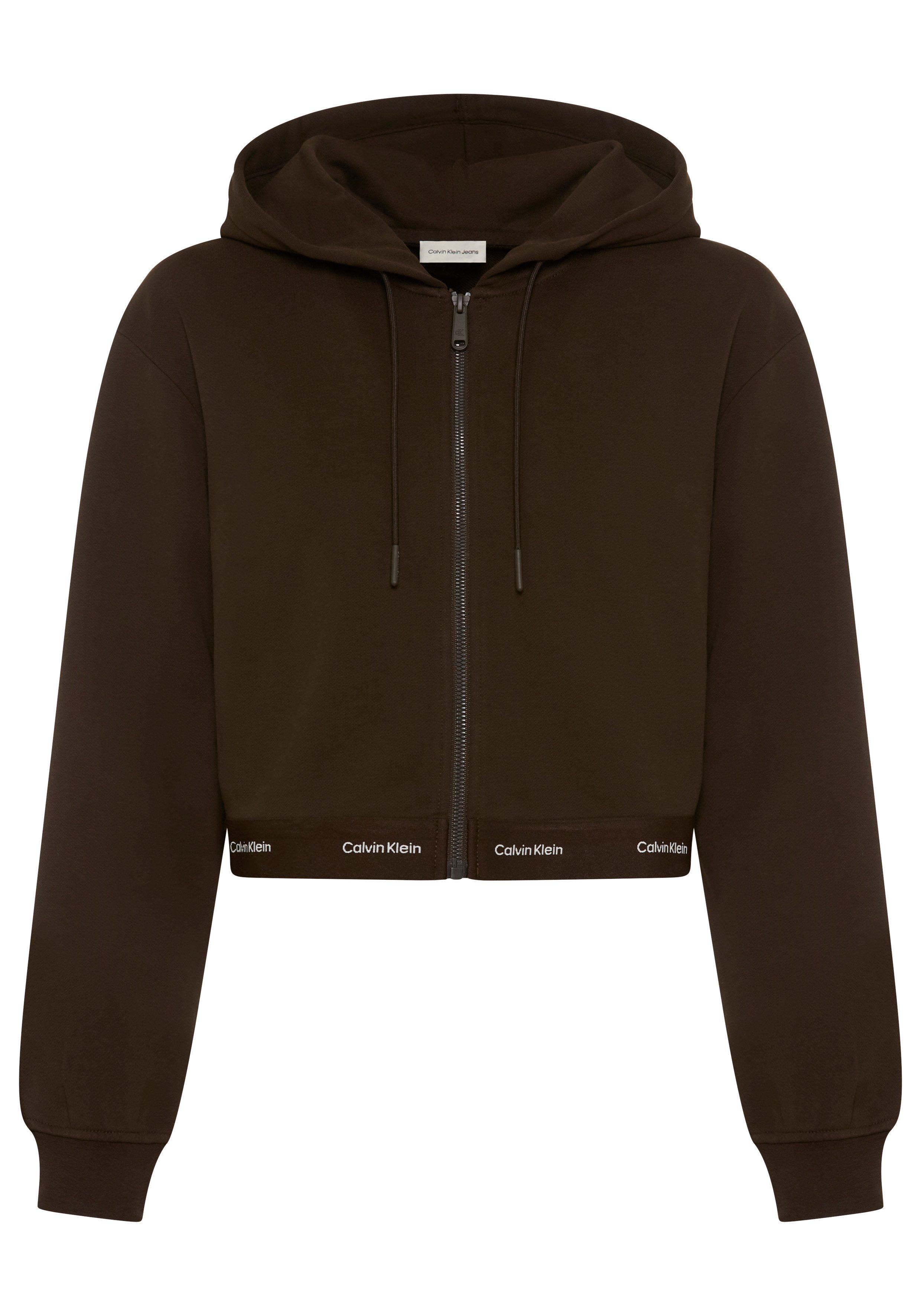 Calvin Klein Jeans Kapuzensweatjacke LOGO WAIST CROPPED mit Kapuze, kurze From, Logoschriftzug am Bund