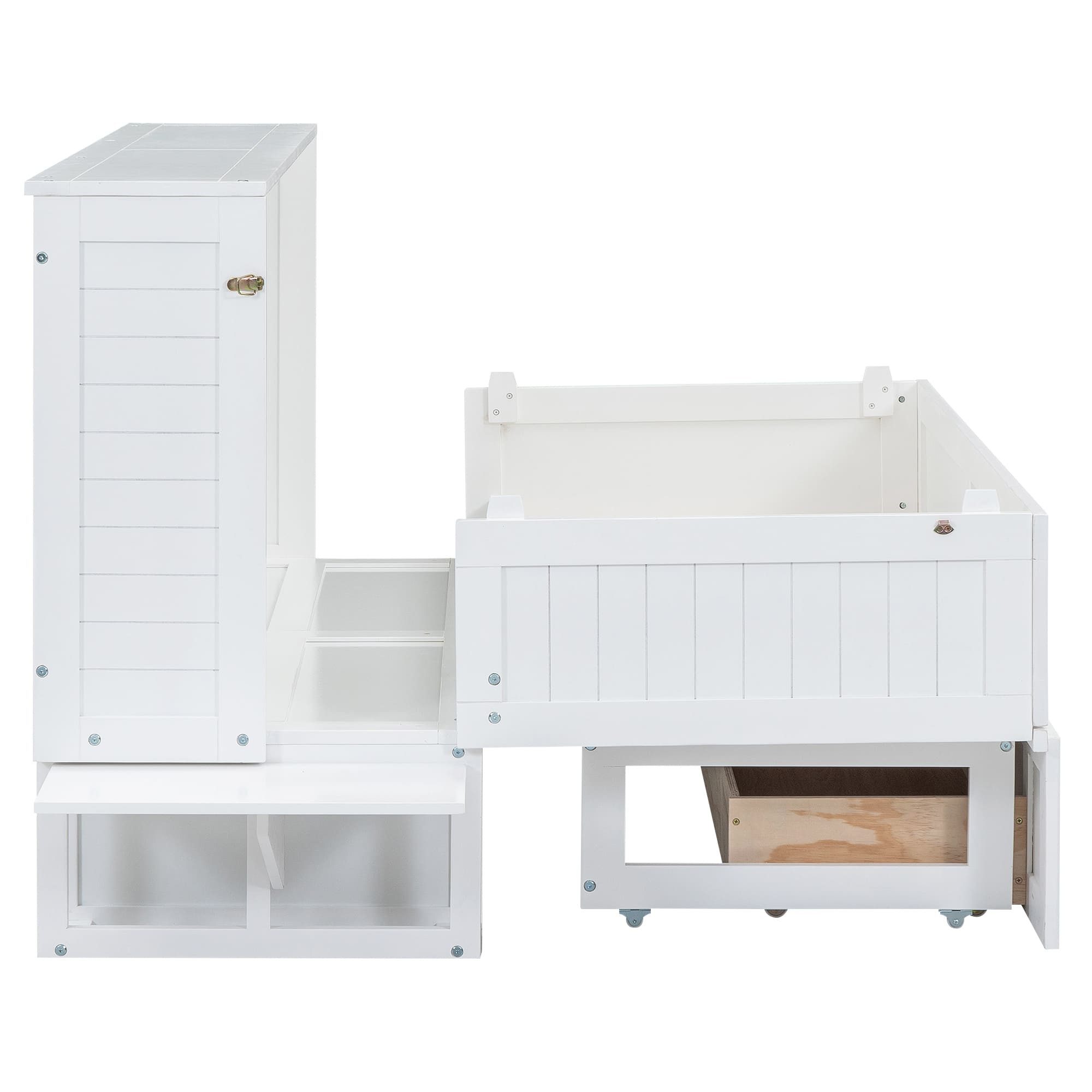 Ulife Wall Bed Mobile Wall Bed 140x200 with Drawers & Shelf (White)