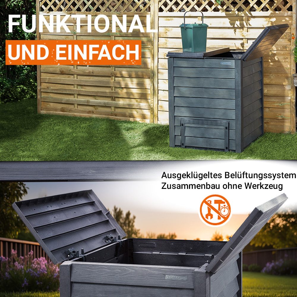 GARANTIA Komposter THERMO-WOOD Komposter 400 Liter inkl. Bodengitter anthrazit-braun, 400 l – Bild 5 von 5