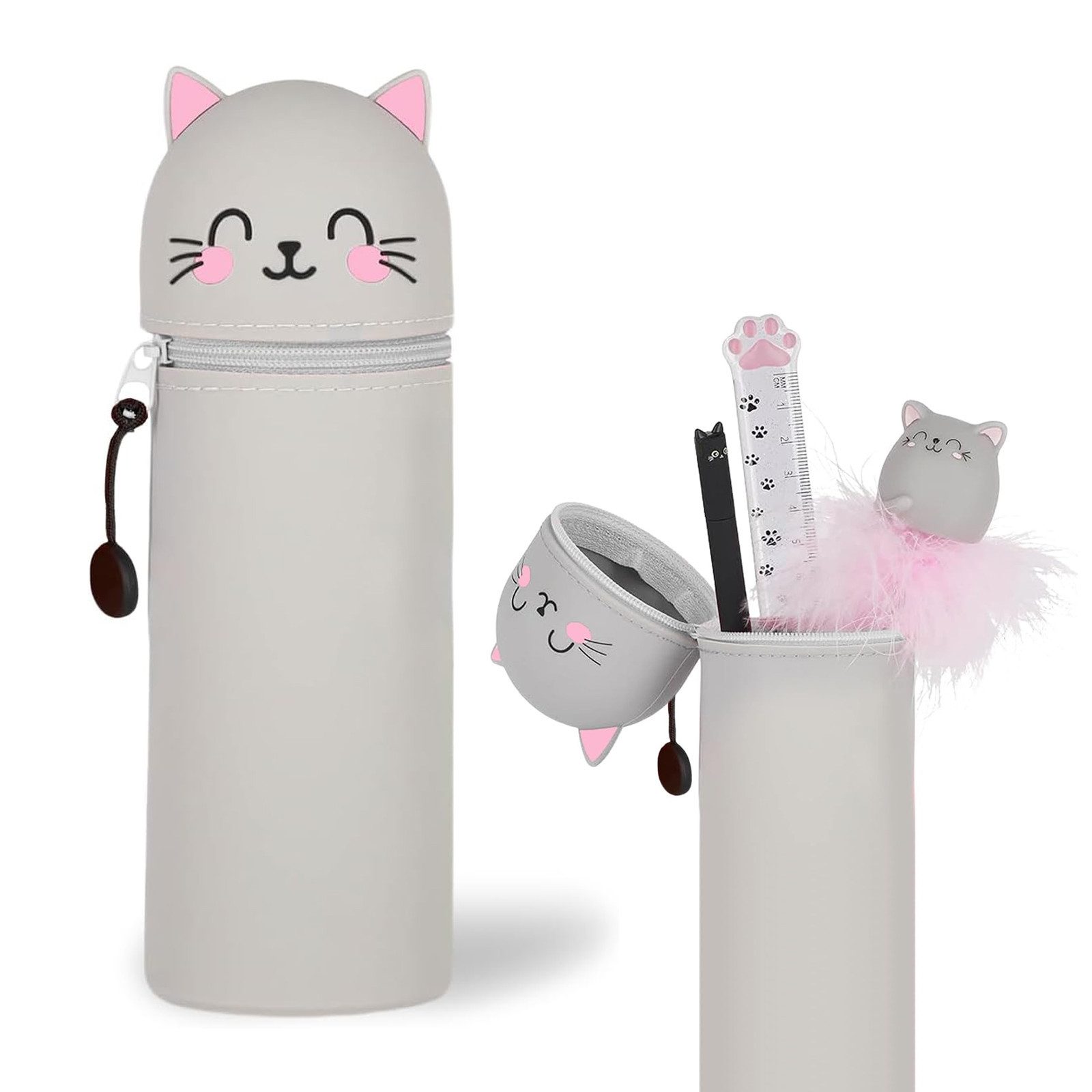 OKWISH Federmäppchen 2-in-1 Silikon Stiftemäppchen mäppchen Cartoon Bleistifttasche, (niedliches Design 7x19cm Tier Stifthalter, 1-tlg., Stifthalter Federtasche ausziehbar waschbar), ideal für Schule Büro Reisen Kinder Erwachsene