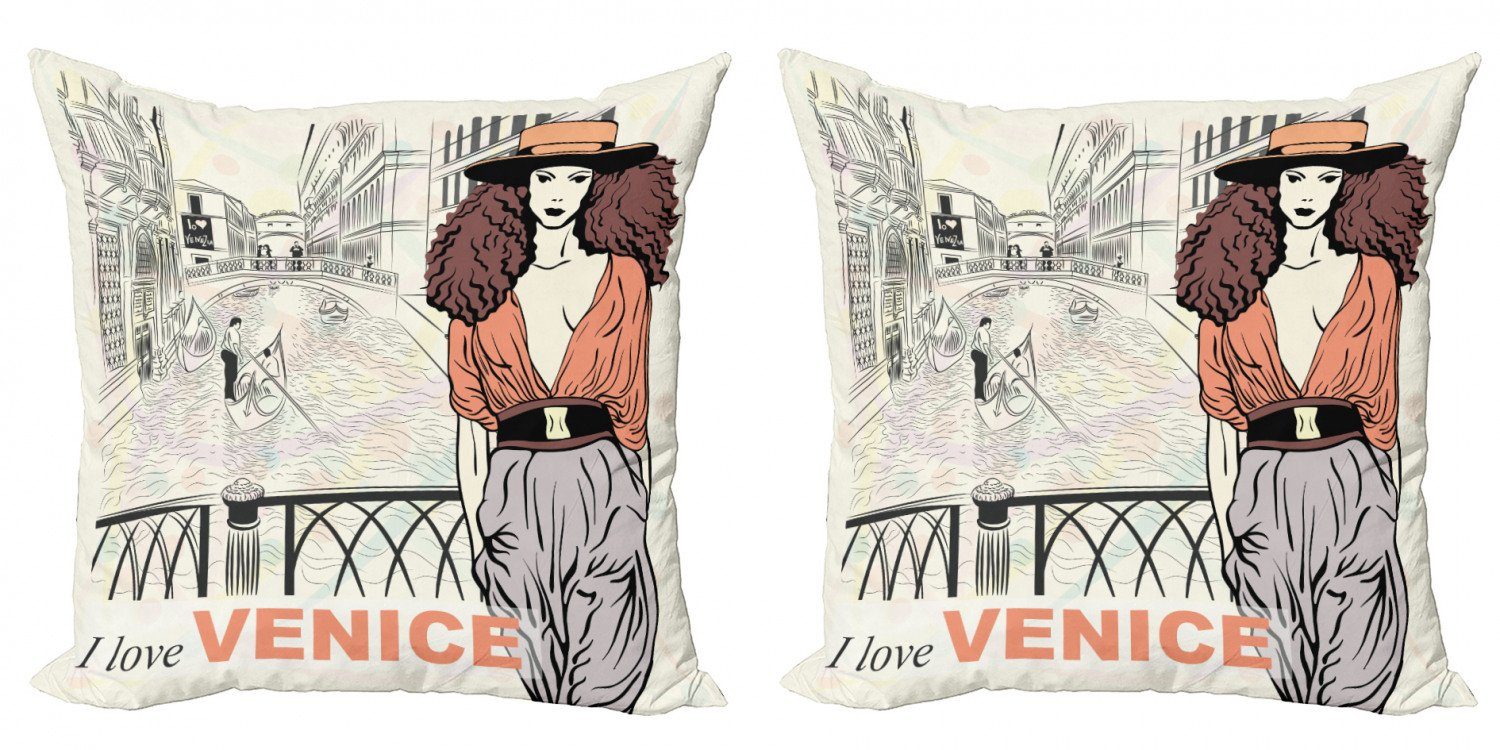 Kissenbezüge Modern Accent Doppelseitiger Digitaldruck, Abakuhaus (2 Stück), Venedig Fashion Girl Canal Italien