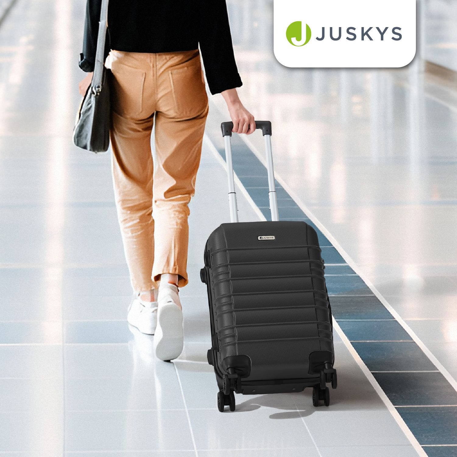 Juskys Trolleyset Rom, 4 Rollen, (4 tlg., 4-teilig), 4 Koffer, 360° Rollen, robuste Hartschale, mit Zahlenschloss