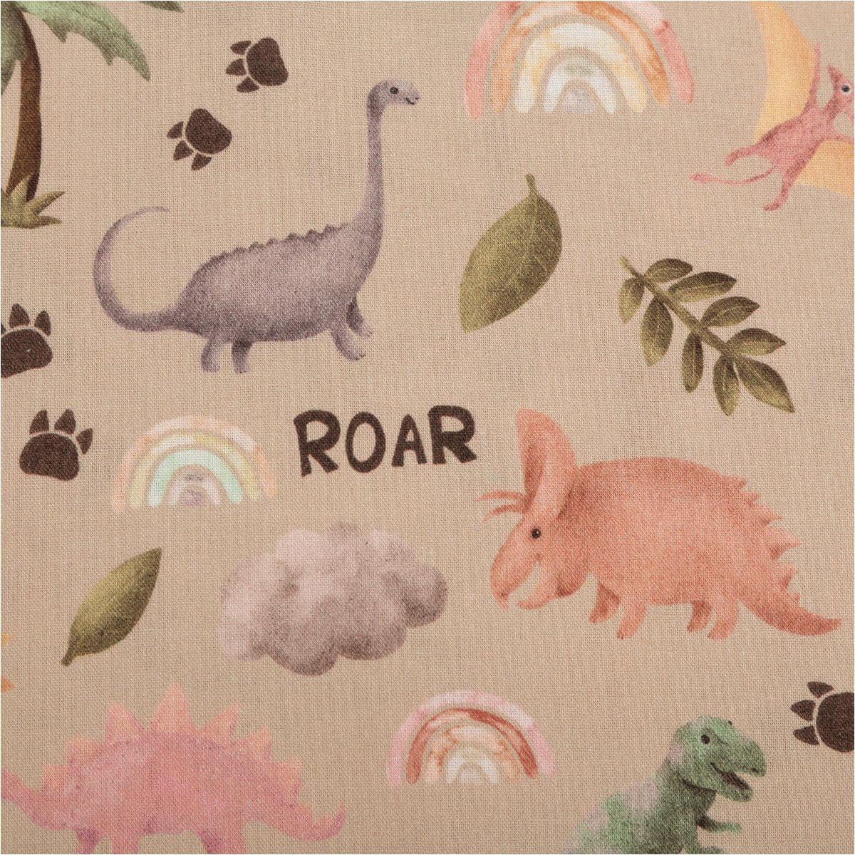 SCHÖNER LEBEN. Stoff Baumwollstoff Meterware Dinosaurier Digitaldruck beige grün rosa 148cm, allergikergeeignet