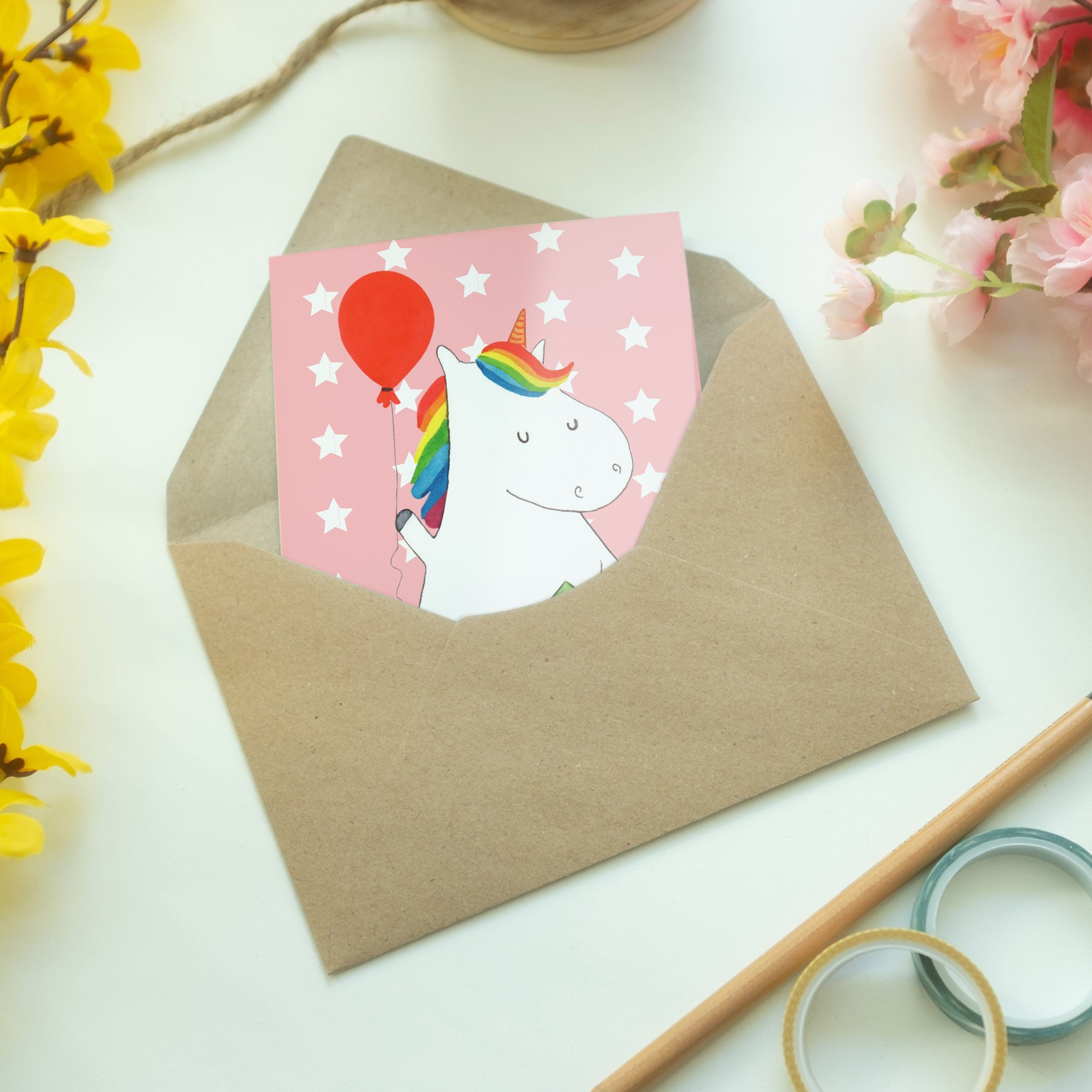 - Luftballon Geschenk, & Mrs. Rot Einhorn Einhörner Deko, Einhorn - Grußkarte Panda Pastell Mr.