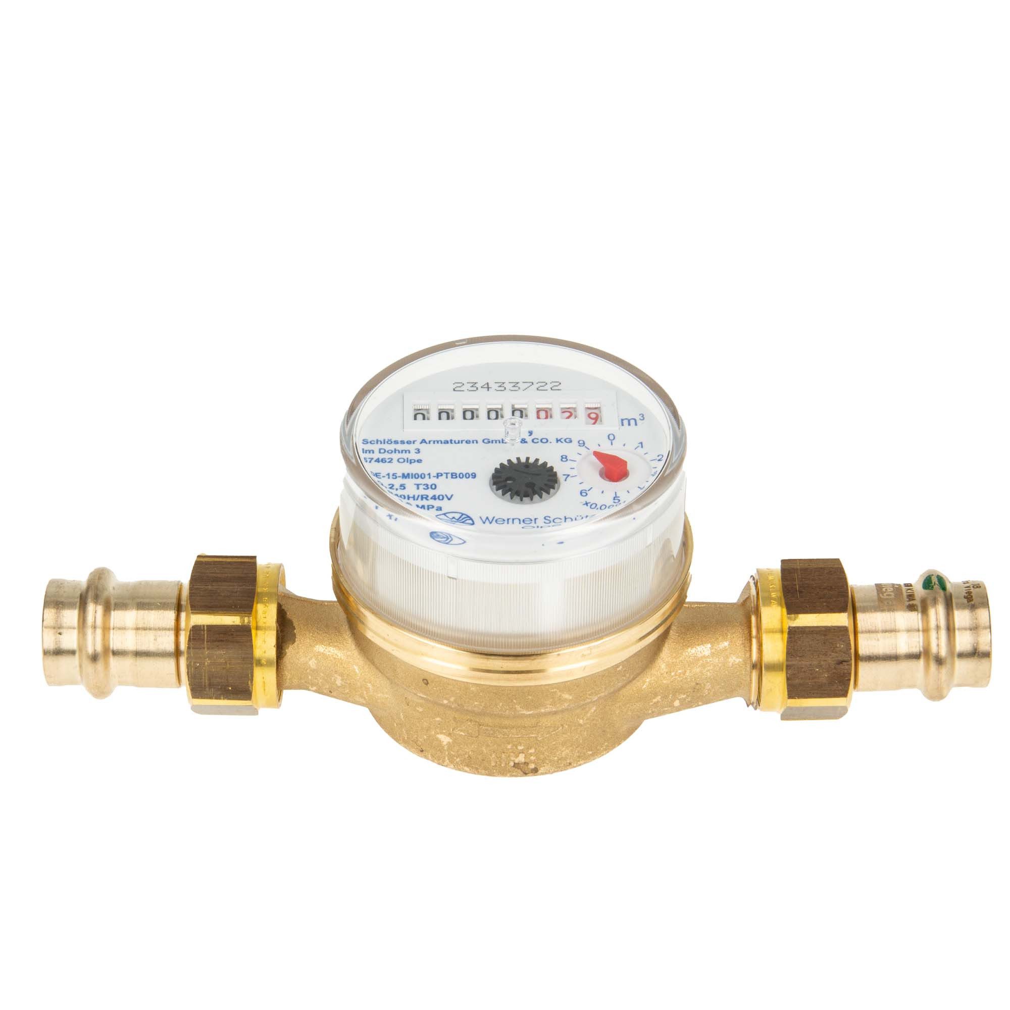 Wasserzähler Kombi-Set Kaltwasser bis 30°C - Länge 110 mm, 3/4 Zoll AG