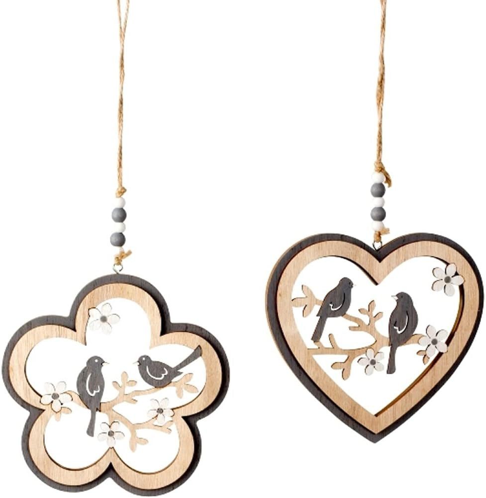 LB H&F Lilienburg Dekohänger 2er SET Anhänger Frühling Ostern Dekohänger Holz Herz Deko zum Hängen (Dekohänger Hänger Herzhänger Herzanhänger modern Anhänger Wandhänger Herbstdeko Dekoration Frühlingsdeko Fensterdeko Türherz Anhänger Blume Vogel Vögel Holzanhänger Geschenkidee Mitbringsel Muttertag Mama Mutter Fenster Tür basteln Fensterbild Frühjahr Girlande Fensterschmuck Fensteranhänger Herz Hängedeko modern Landhaus Shabby Hygge Herbst Vogel Holz Deko aufhängen zum Hängen Astbündel Zweig Dekozweig Blume Osterdeko Frühlingsdeko Frühjahr Sommer Hochzeit Herst Winter Geburtstag Frühjahr Ostern Muttertag Geschenkidee, Türhänger Hängedekoration weiß Ostern grau Fensterhänger Geschenkset), Türschmuck Türdeko Türdekoration Türschild FELA