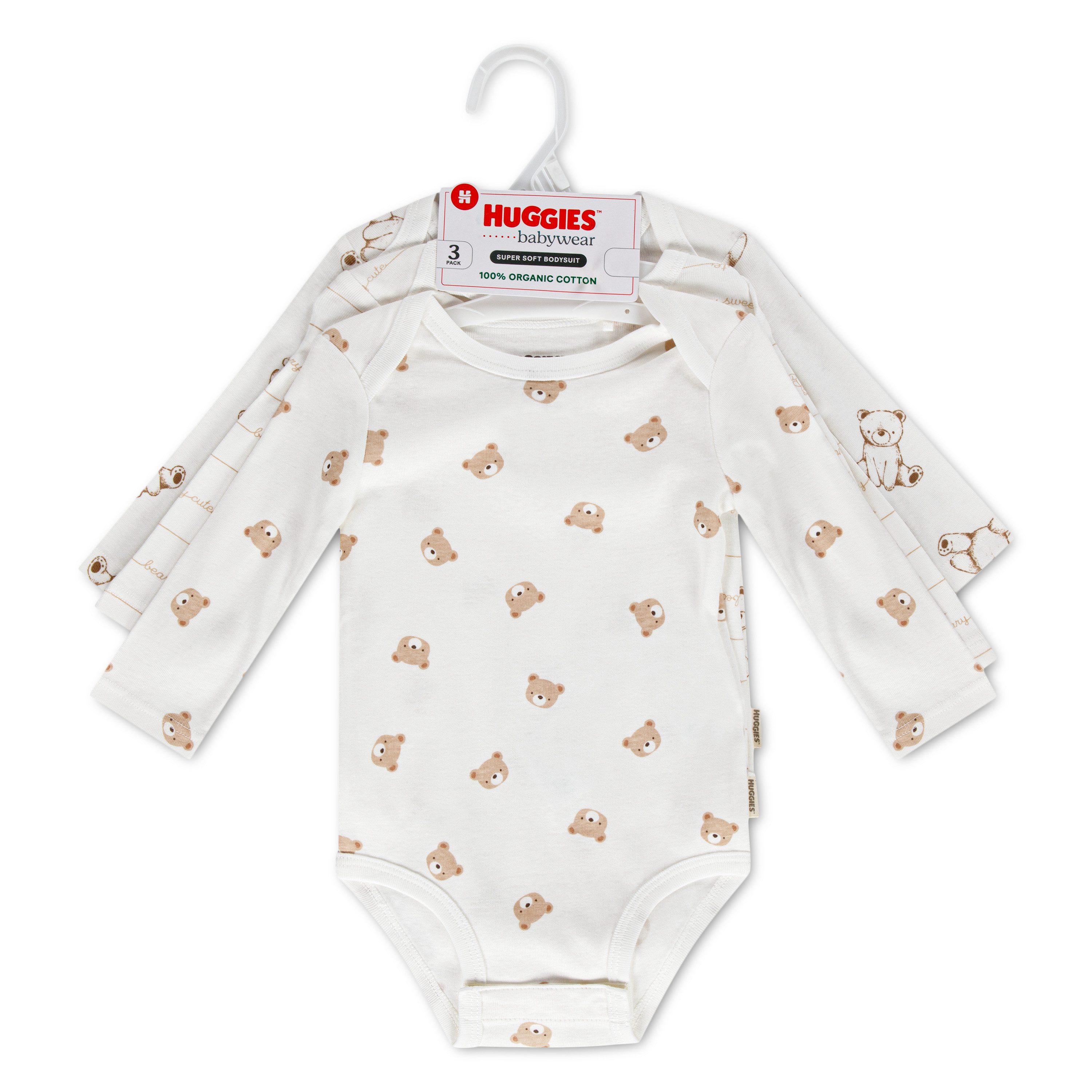 HUGGIES babywear Langarmbody HUGN 3 PK BODYSUIT (Packung, 3-tlg) aus Baumwolle, Bärchendessins