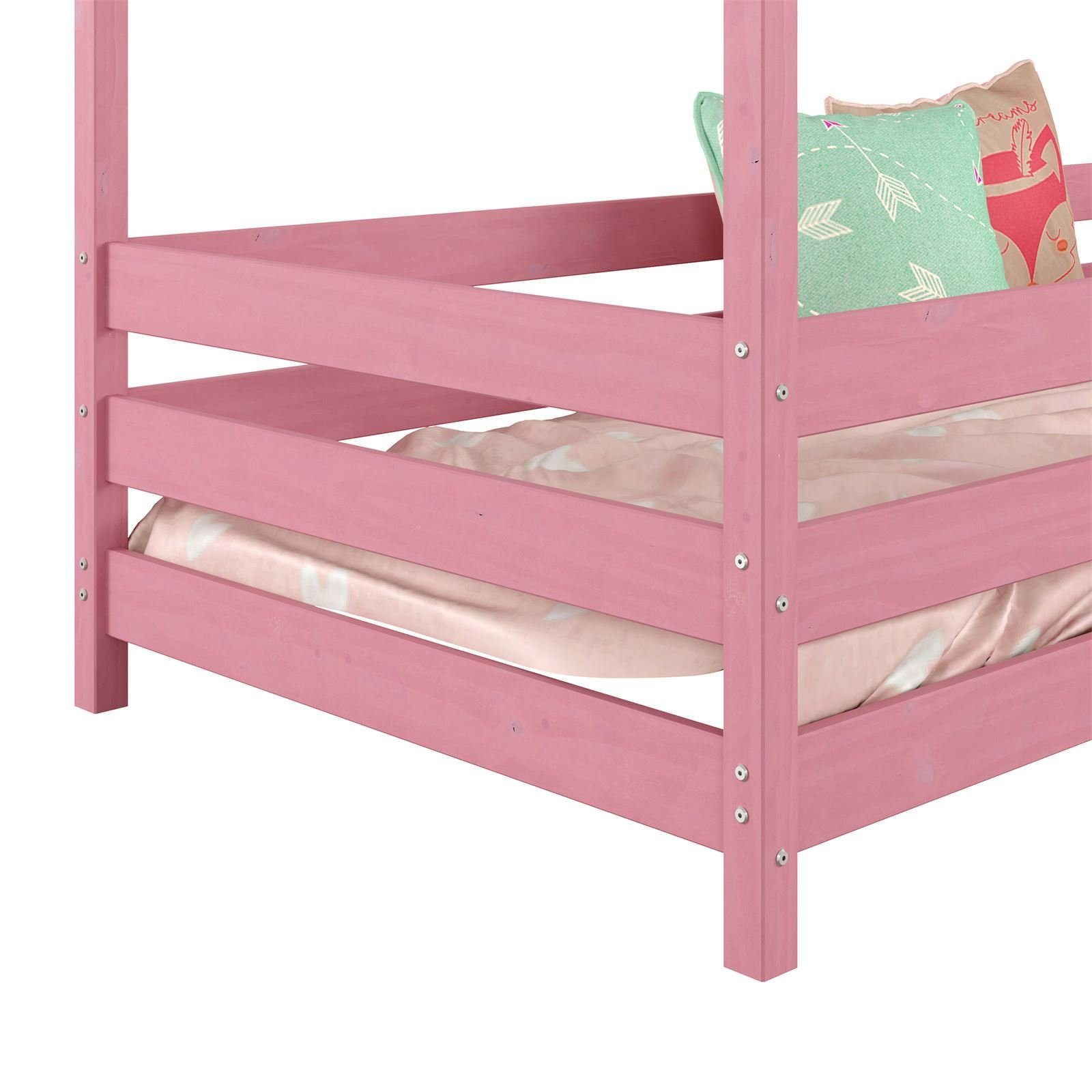 IDIMEX Kinderbett RENA, Hausbett Montessori 90 Kiefer x ros Kinderbett 200 Rausfallschutz Bett rosa