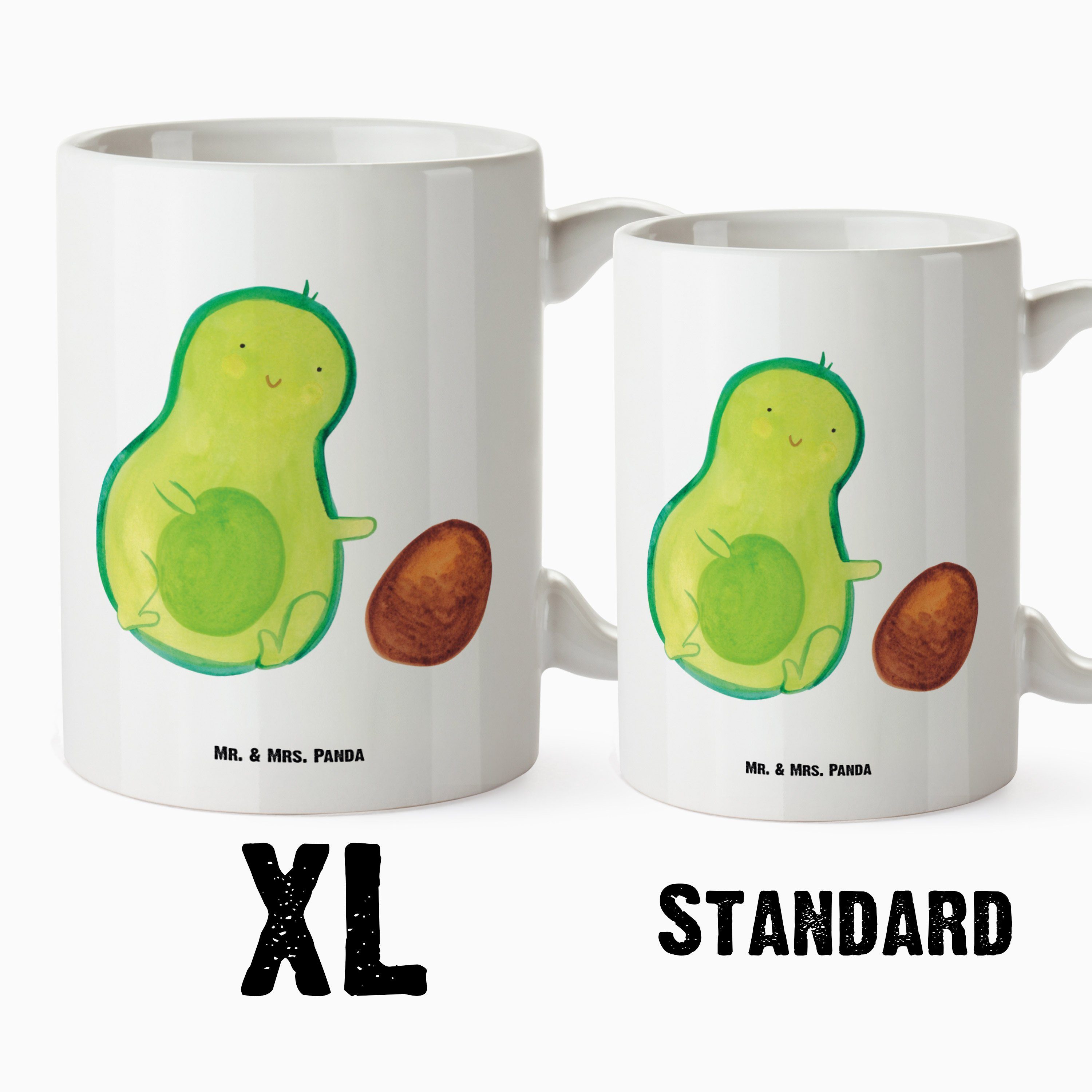 Mr. & Mrs. Panda Tasse XL Tasse Kern XL Tass, Große rollt - Avocado Keramik Teetasse, - Geschenk, Veggie, Weiß