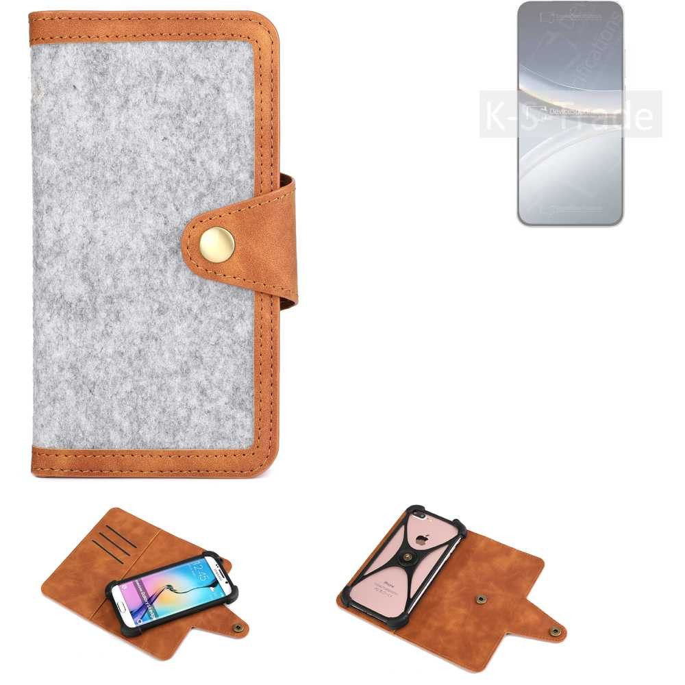 K-S-Trade Handyhülle für POCO F7, Handyhülle Schutzhülle Filz-Hülle Kunst-Leder hellgrau braun