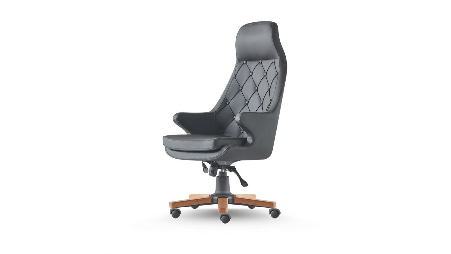 JVmoebel Chefsessel Chesterfield Chefsessel Schwarz mit Lederoptik und Rollen (1 St), Made in Europe