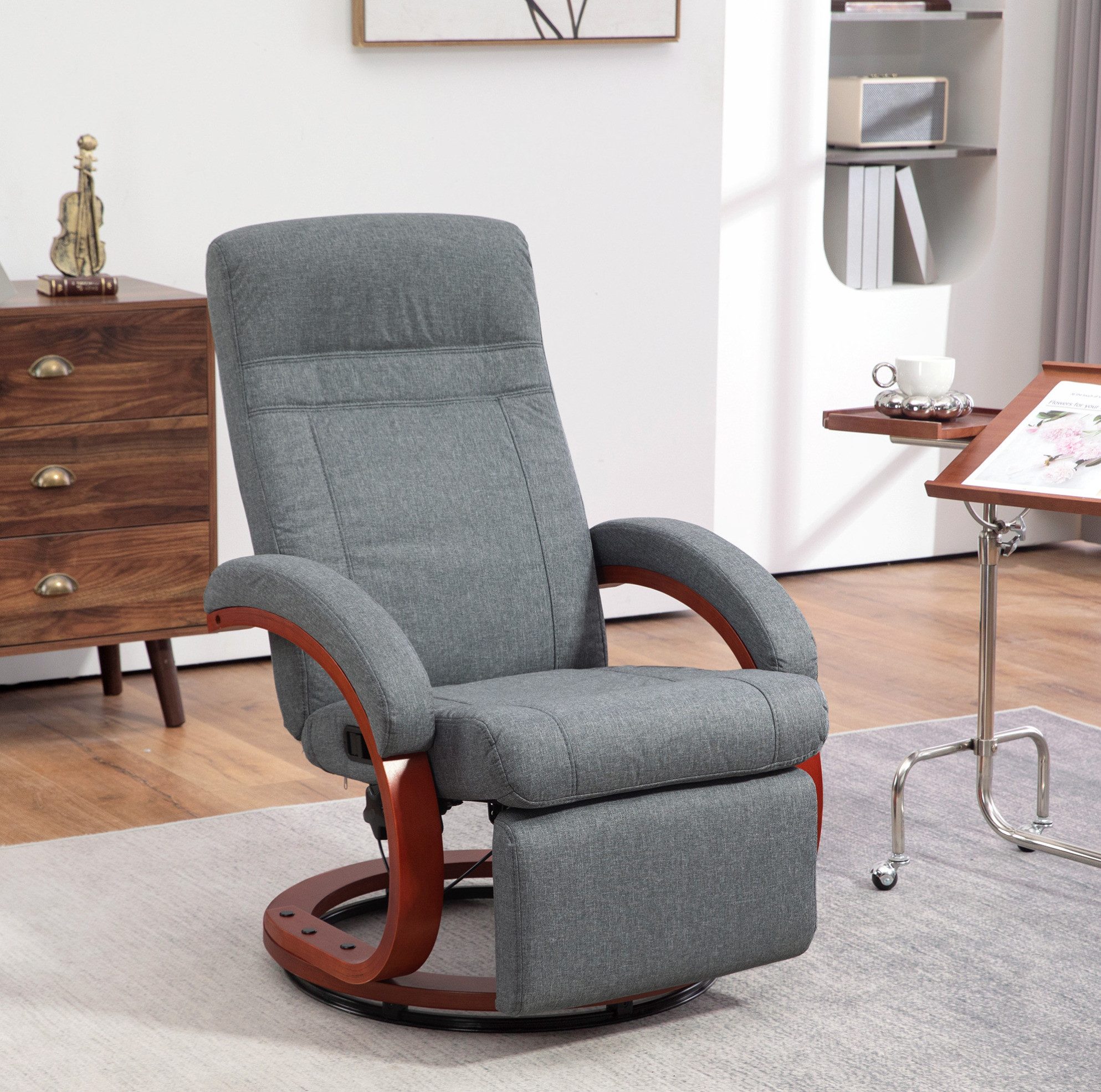 OKWISH Relaxsessel TV-Sessel Stoff, drehbarer Fernsehsessel mit Liegefunktion (68x86x100 cm, 1-St., verstellbare Rückenlehne, Holz-Armlehnen, komfortabler Ruhesessel), Liegestuhl für Wohnzimmer, ergonomischer Sitz, entspannte Nutzung