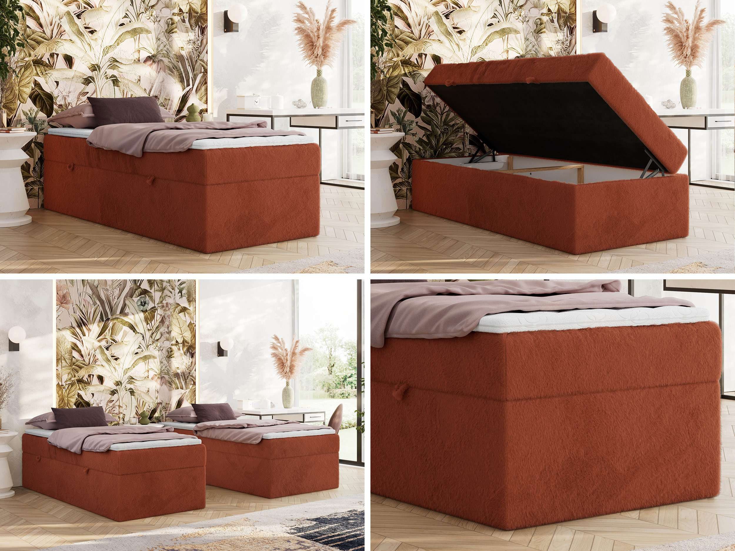 MKS MÖBEL Boxspringbett ZERO 90 (Bett mit Matratze, Einzelbett 90x200 cm ohne Kopfteil, optionaler Topper T25 oder Visco), mit Bettkasten, 7-Zonen-Taschenfederkern H3/H4