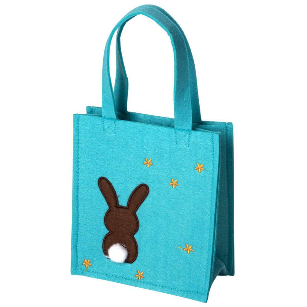 Macosa Home Osternest Oster-Geschenktasche Hase Filz Türkis 20 cm Filztasche, mit Henkel Ostertüte Tasche Osterfilztäschchen
