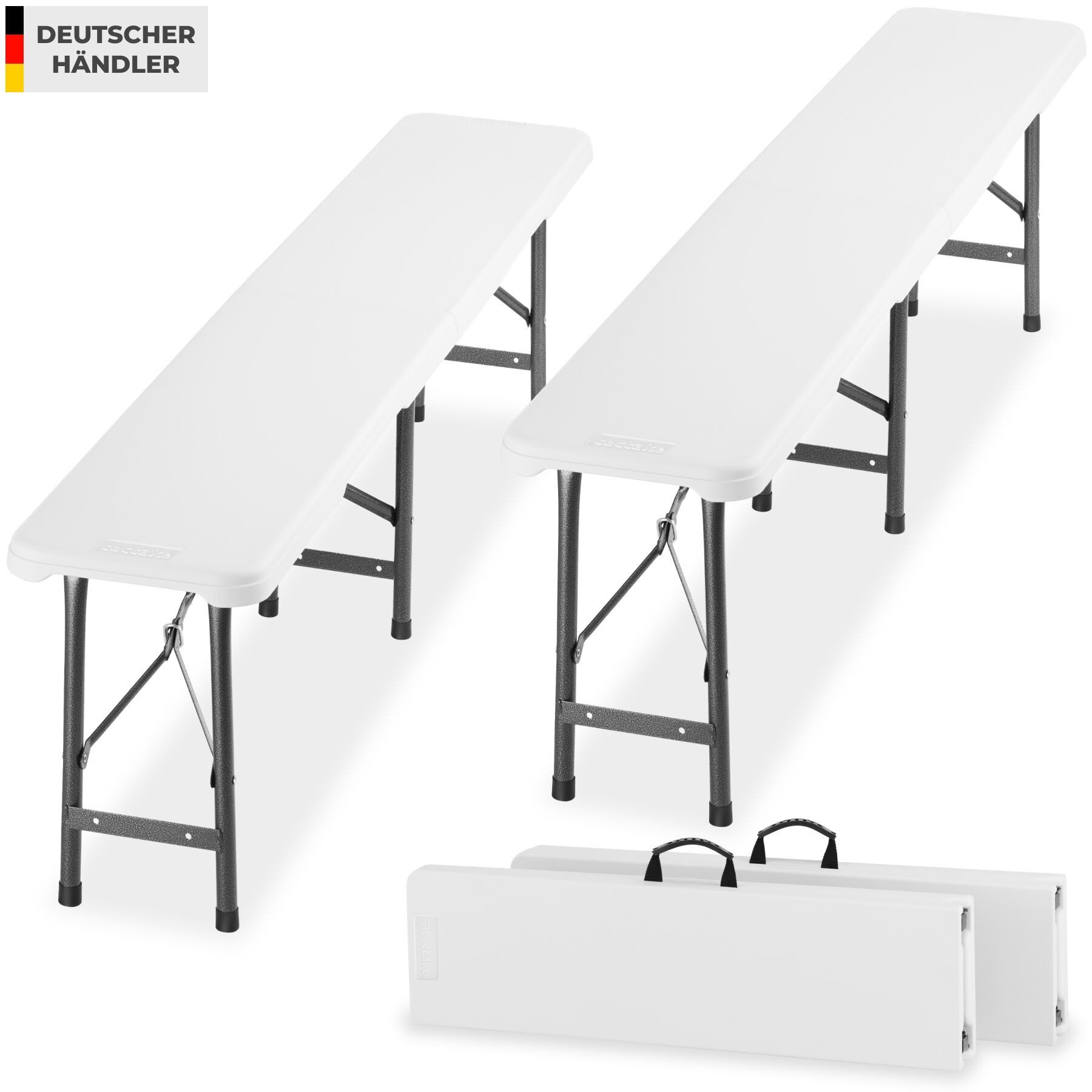 tectake Campingstuhl 2er Set Bierbank für bis zu 8 Personen, je 500 kg belastbar (Klappbank Panja, 2 St), wetterfest, robuster Kunststoff, gummierte Tragegriffe