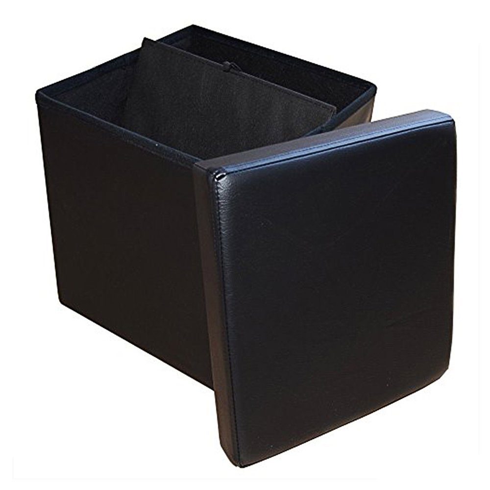 style home Sitzhocker faltbare Sitzbank mit Stauraum, 38*38*38cm (Aufbewahrungsbox mit Deckel, gepolstert Sitzwürfel Fußhocker, Sitztruhe aus Kunstleder), für Wohnzimmer Schlafzimmer, Schwarz