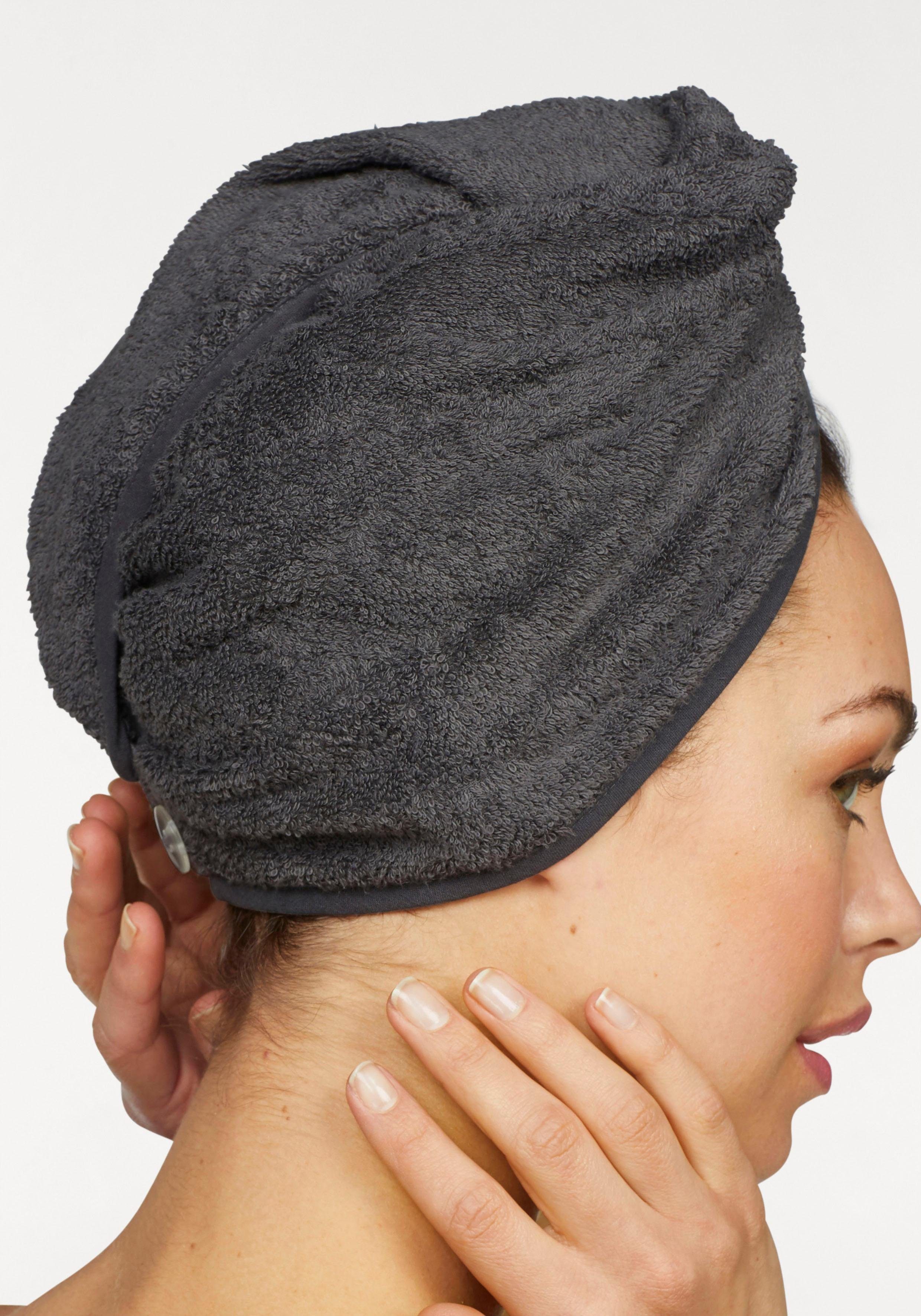 Stück), Hinterkopf (2 Walkfrottee Juna, am mit (2-St), my Turban-Handtuch einfarbiges anthrazit Haar-Handtuch home Knopfverschluss