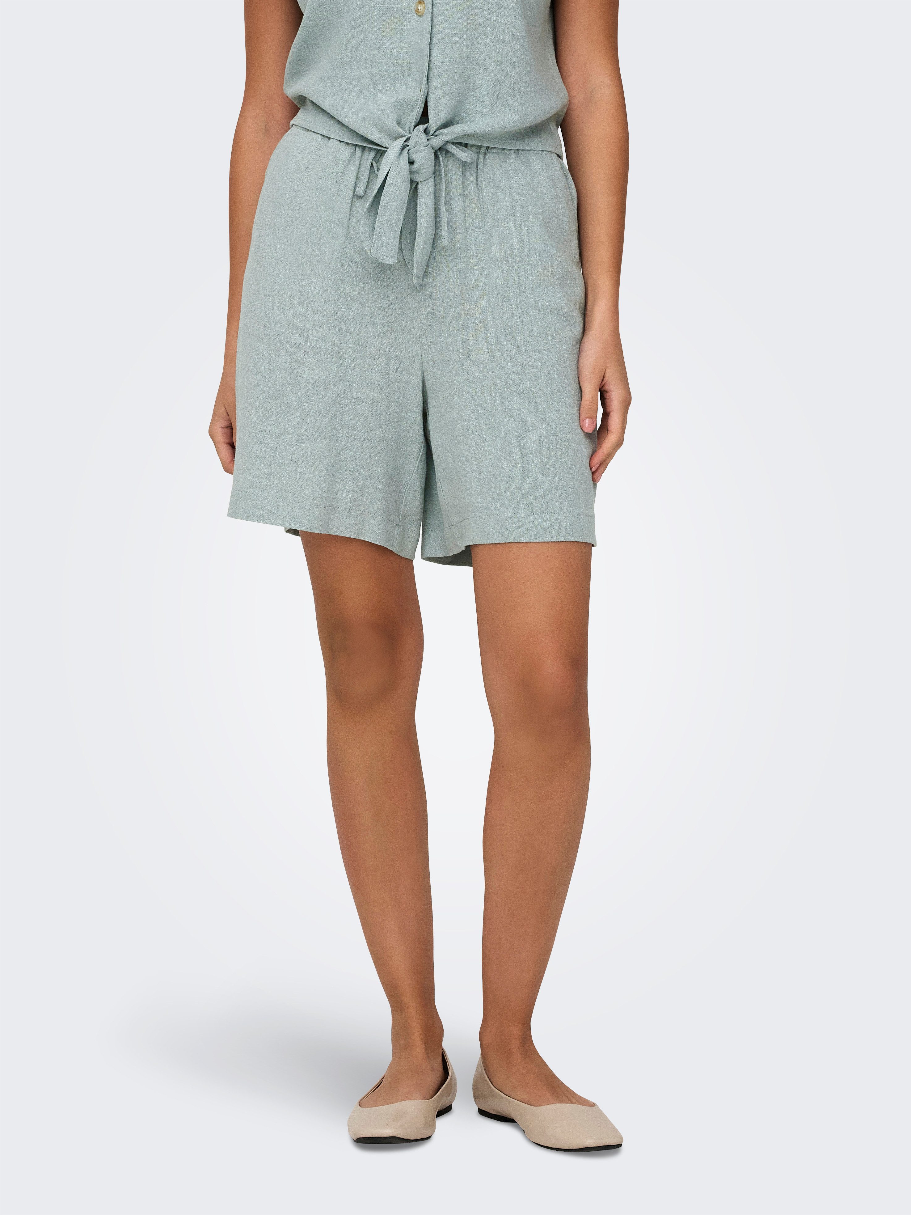 ONLY Shorts ONLSIESTA MW PULL-UP LIN BL SHORTS NOOS loose fit, Jersey, Viskosemischung, elastischer Bund, unifarben