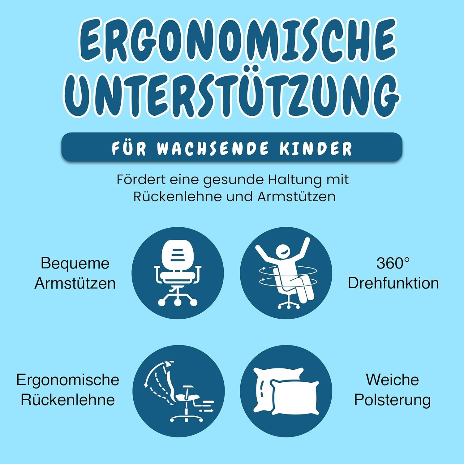 Best for Kids Schreibtischstuhl Kinderschreibtischstuhl–Ergonomisch, Stabil&Verstellbar (Einzelstuhl, 1 St), CPT-Mechanismus, ergonomisch, mitwachsend, verstellbar