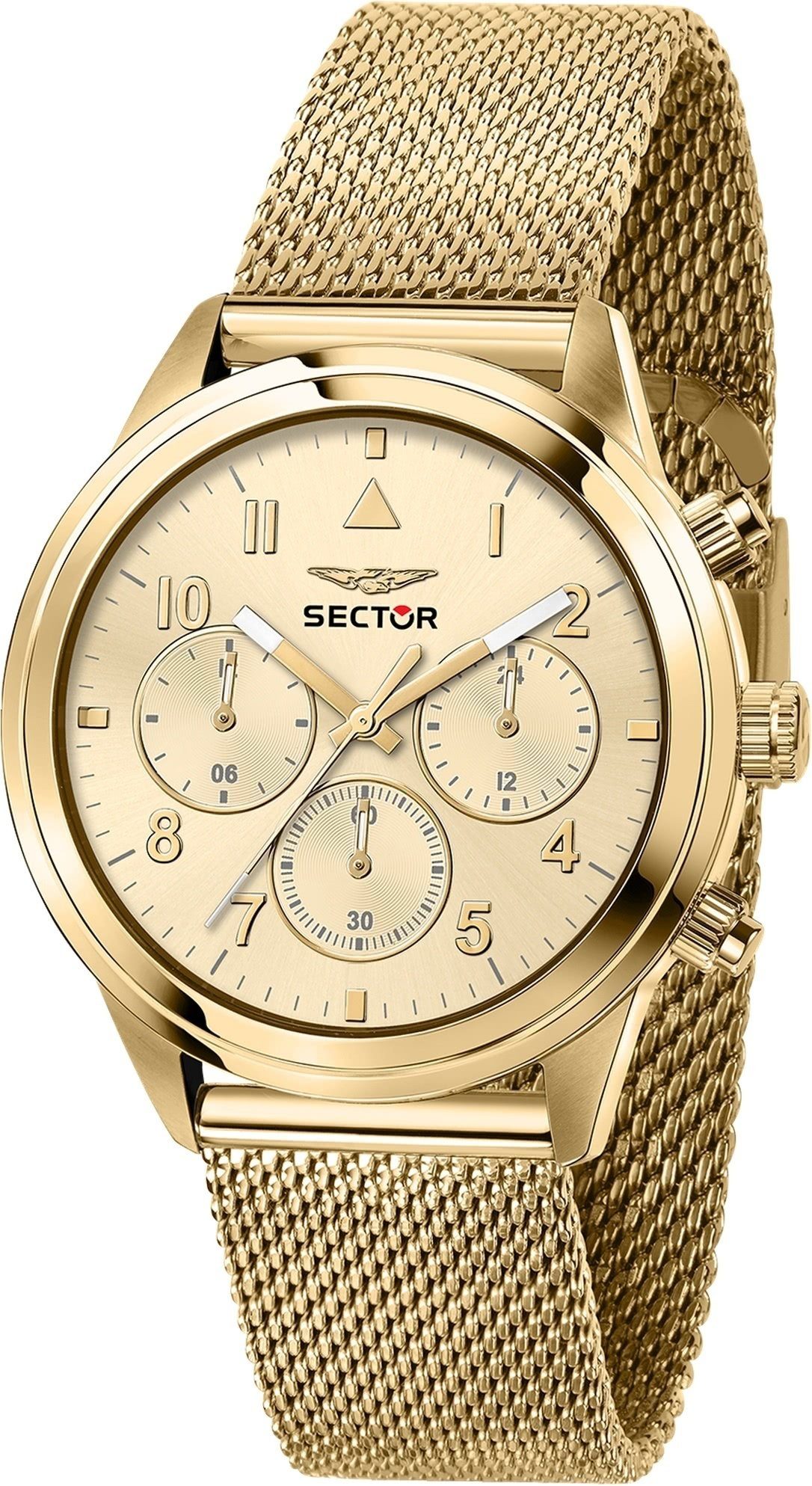 Sector Multifunktionsuhr Sector Herren Armbanduhr Multifunktion, Herren Armbanduhr rund, groß (ca. 38x32mm), Edelstahlarmband gold