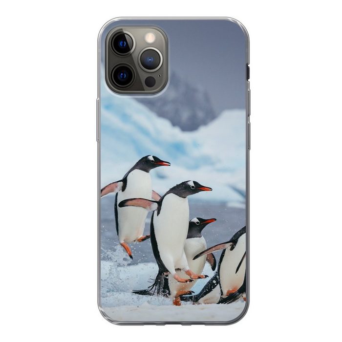 MuchoWow Handyhülle Pinguine springen aus dem Wasser Handyhülle Apple iPhone 12 Pro Smartphone-Bumper Print Handy