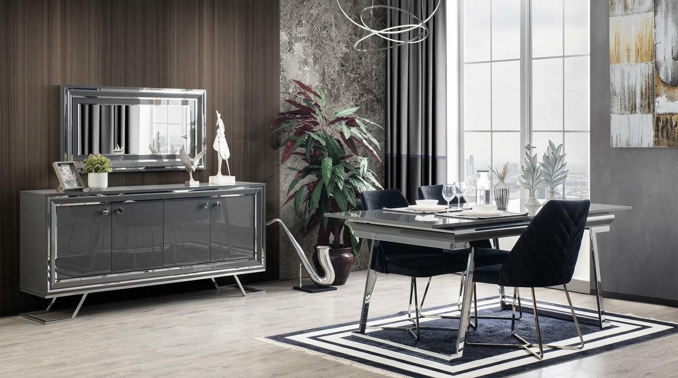 Xlmoebel Konsolentisch Moderne silberne Konsole mit Tisch und Spiegel für das Wohnzimmer (3-teilig, Konsole mit Tisch und Spiegel), Made in Europa