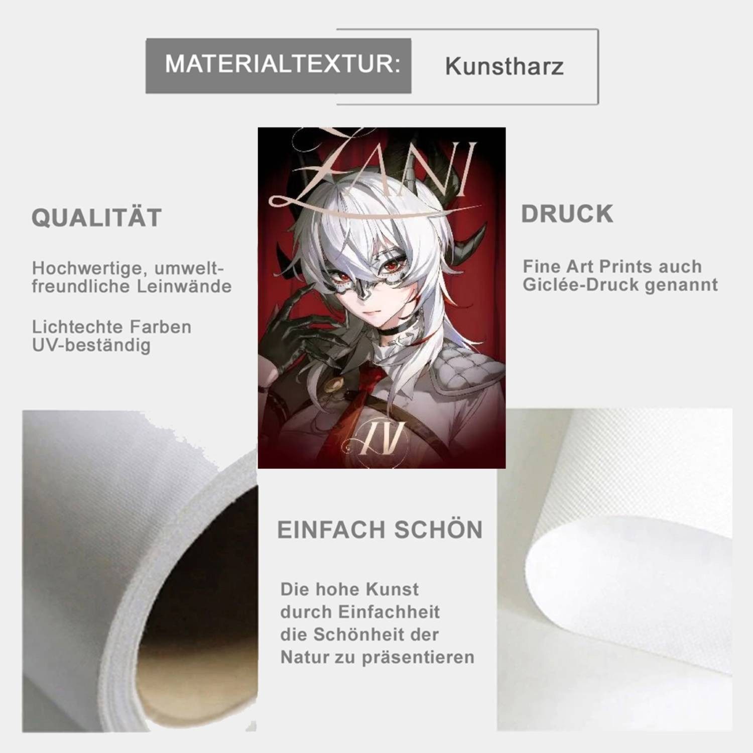 TPFLiving Kunstdruck OHNE RAHMEN, Spiel Wuthering Waves ZANI Poster - (Leinwandbild XXL), Farben: Farben: schwarz, grau, weiß -Größe: 15x20cm