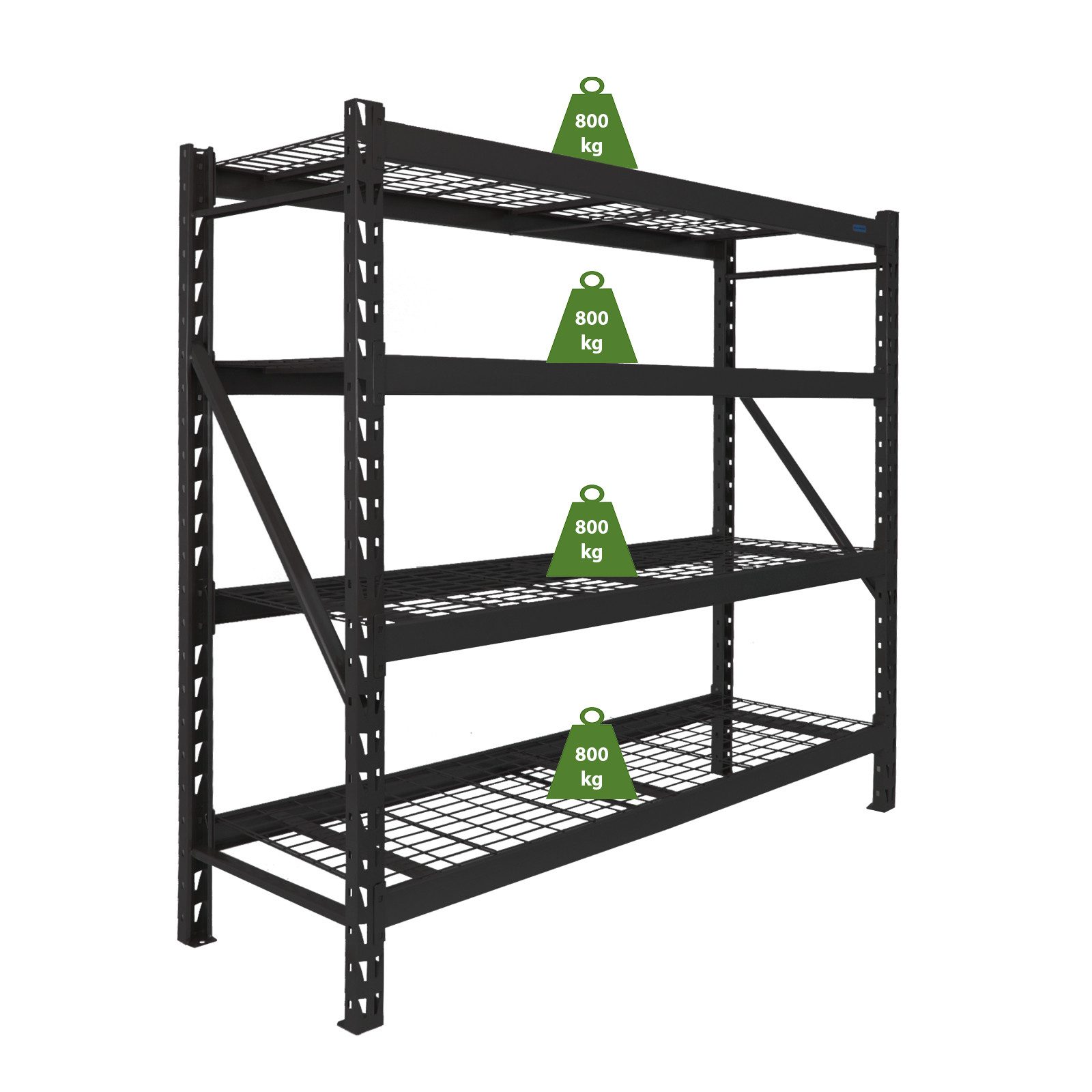 TRUTZHOLM Steckregal Schwerlastregal Enno 180x190x60 cm 3200 kg aus Stahl 4 Gitterböden, Komplett-Set, Böden höhenverstellbar