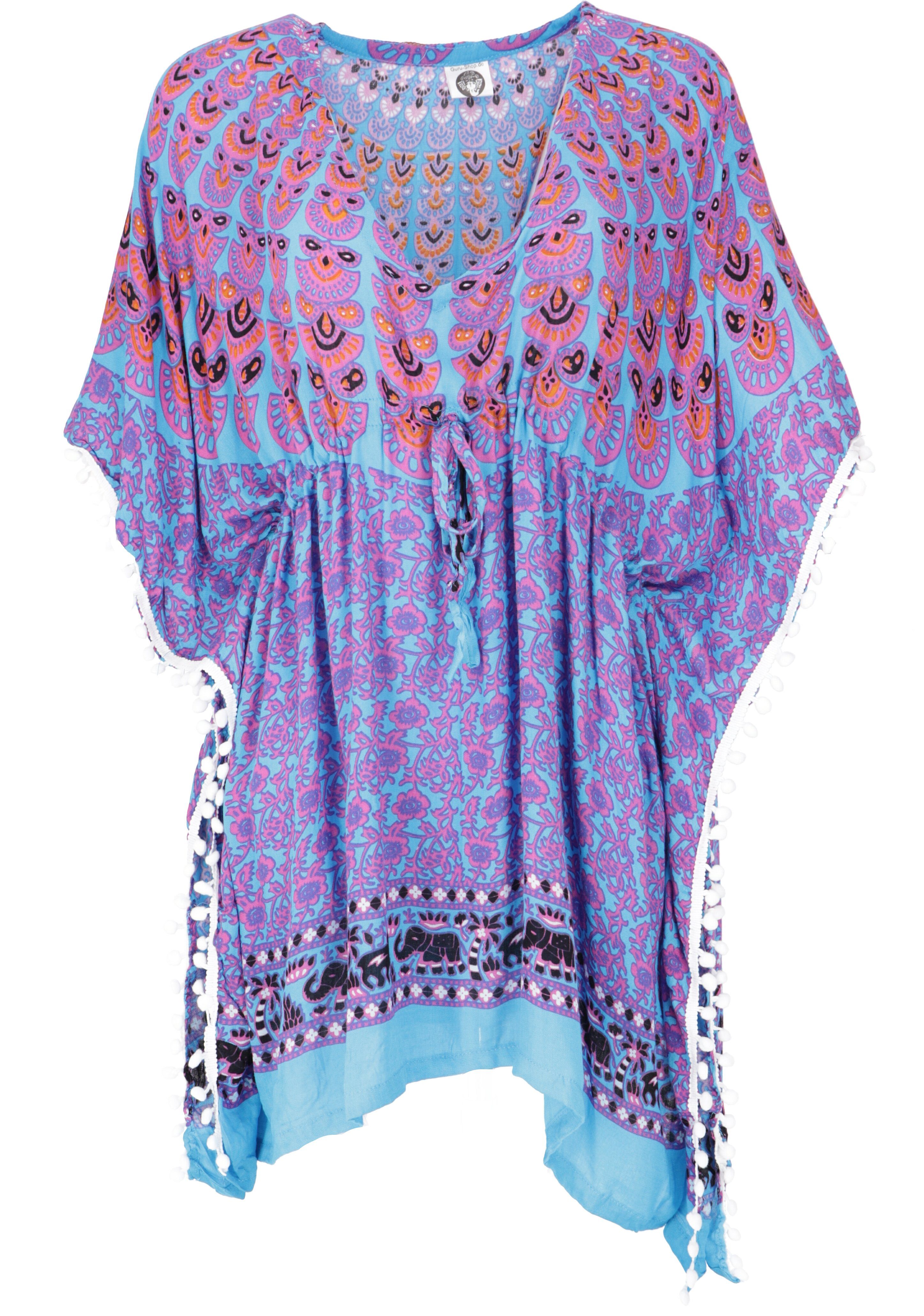 Guru-Shop Longbluse Poncho, Kaftan, Tunika, Minikleid, Damen.. alternative Bekleidung blau/violett