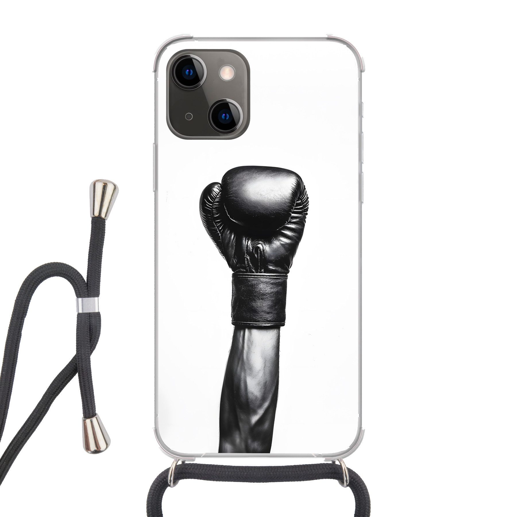 MuchoWow Handyhülle für Apple iPhone 13 Boxhandschuh - Schwarz - Hand, Tragbare Handyhüllen mit Kette zum umhängen, Handykette Handyband