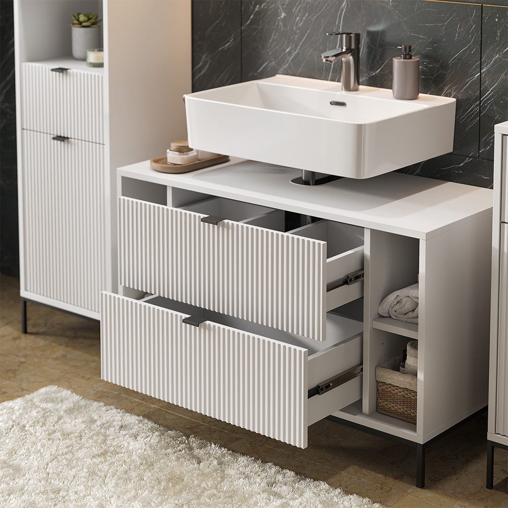 Vicco Waschbeckenunterschrank Eliza, Weiß, 100 x 63 cm mit 2 ausziehbaren Schubladen (1-St) – Bild 5 von 5